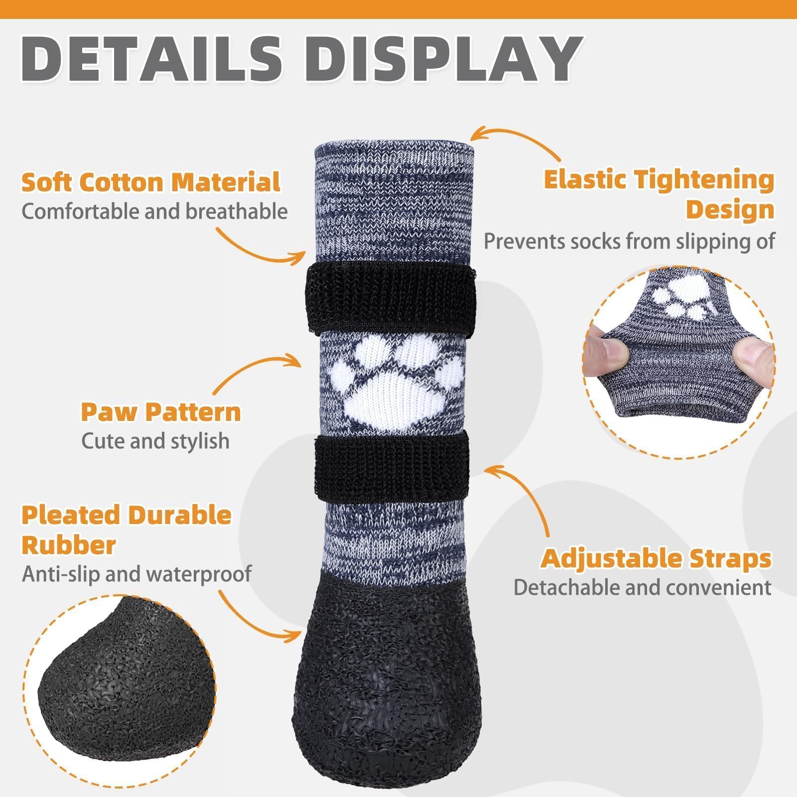 KOOLTAIL Anti Slip Dog Socks to Prevent Licking Paws for Hot/Clod Pavement,Waterproof Long Snow Dog Boots&Paw Protectors with St