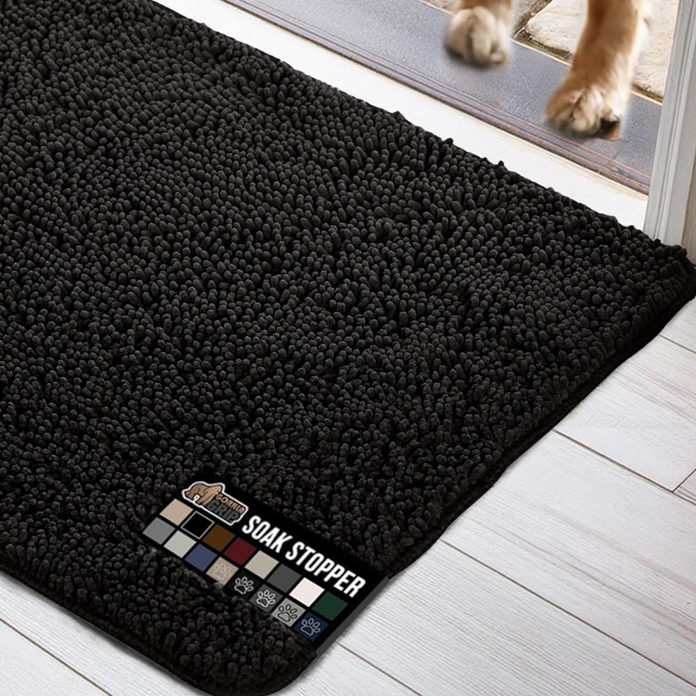 Gorilla Grip Ultra Absorbent Grippy Doormat for Muddy Dog Paws, 70x24 Machine Washable Soak Stopper Rugs Cleaner Floors, Bed Mat