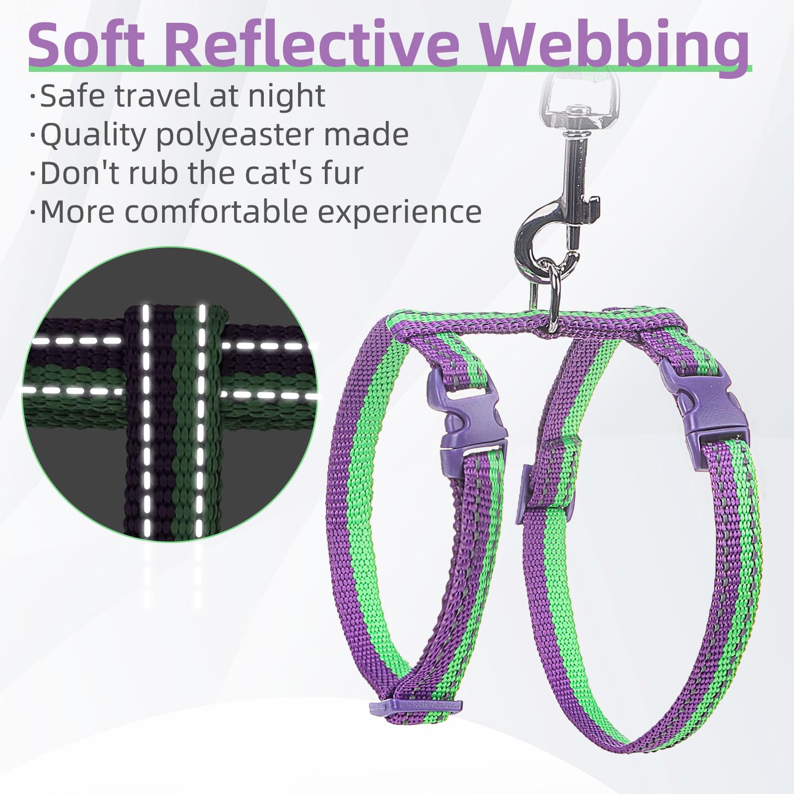 PUPTECK Adjustable Cat Harness & Leash Set, Escape Proof, Small, Purple & Green, Polyester, Model: SCIUK25CHS02_RP&G_S
