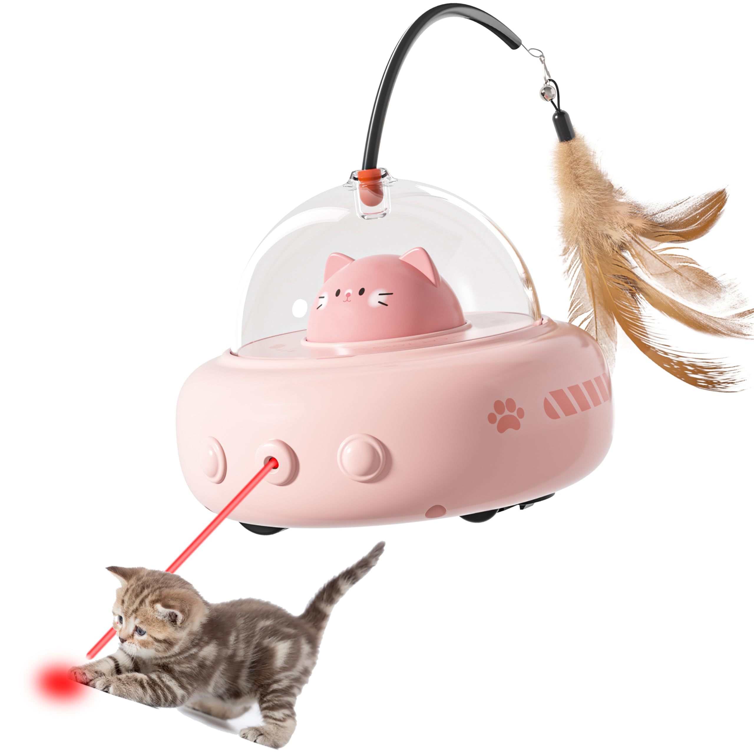 Hooroor Laser Cat Toy For Indoor Cats,2 In 1 Ufo-Vehicle Automatic Motion With Feather,Rechargeable Electronic Smart Sensor,Inte