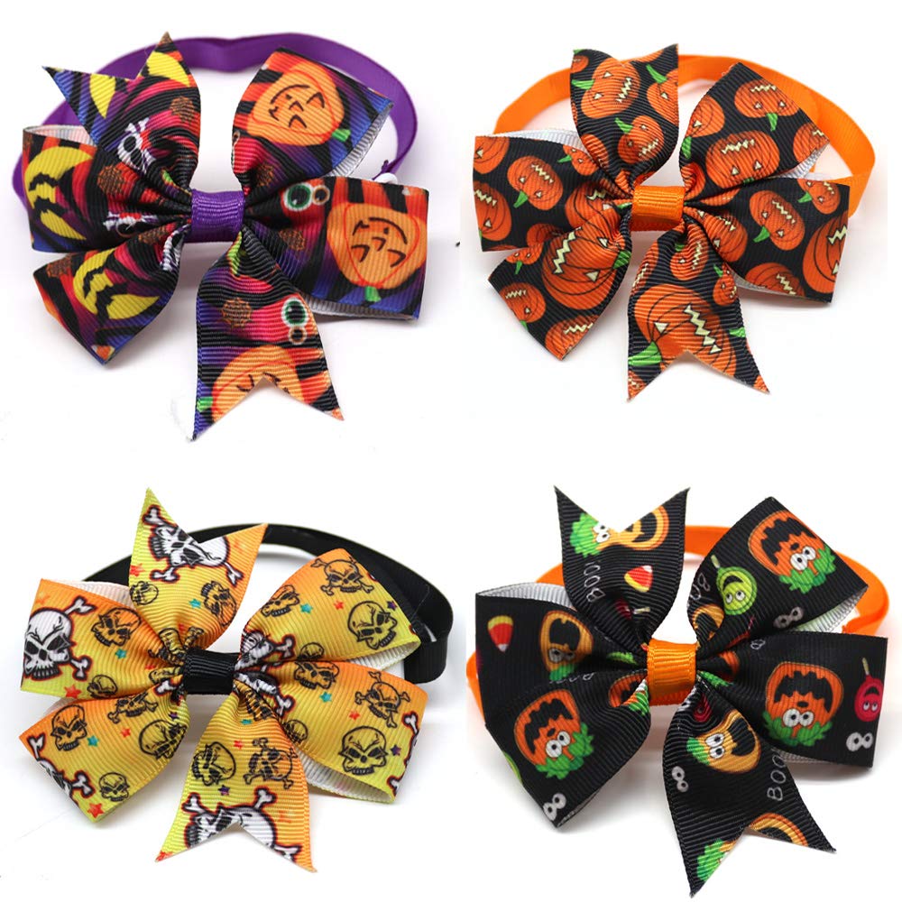 Halloween Dog Bow Ties 3.2' Bow Skull Pumpkin Pet Ties Dog Ties Collar Fit For Small And Middle Size Pet (Halloween Pinwheel)