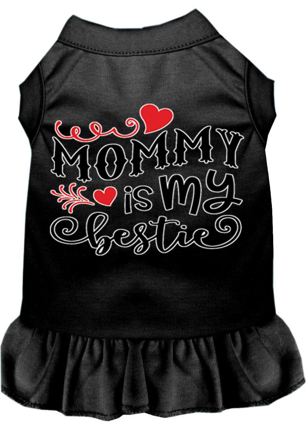 Pet Dog & Cat Dress Screen Printed, "Mommy Is My Bestie" Black W/Red LG (10-14 lbs.)