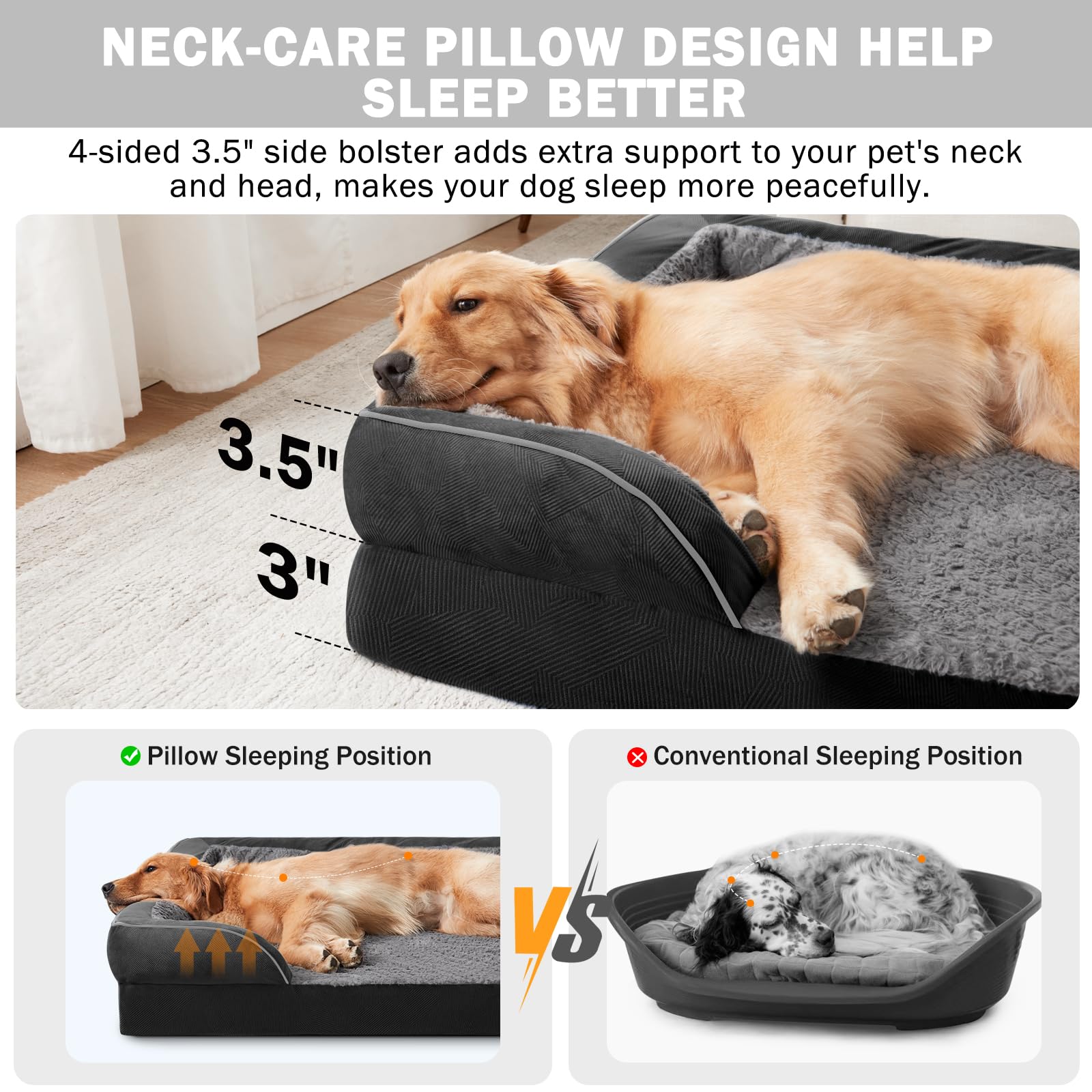 INVENHO Orthopedic Dog Beds Large Sized, XL Egg-Crate Foam Dog Couch with Washable Removable Cover, Waterproof Lining and Nonski