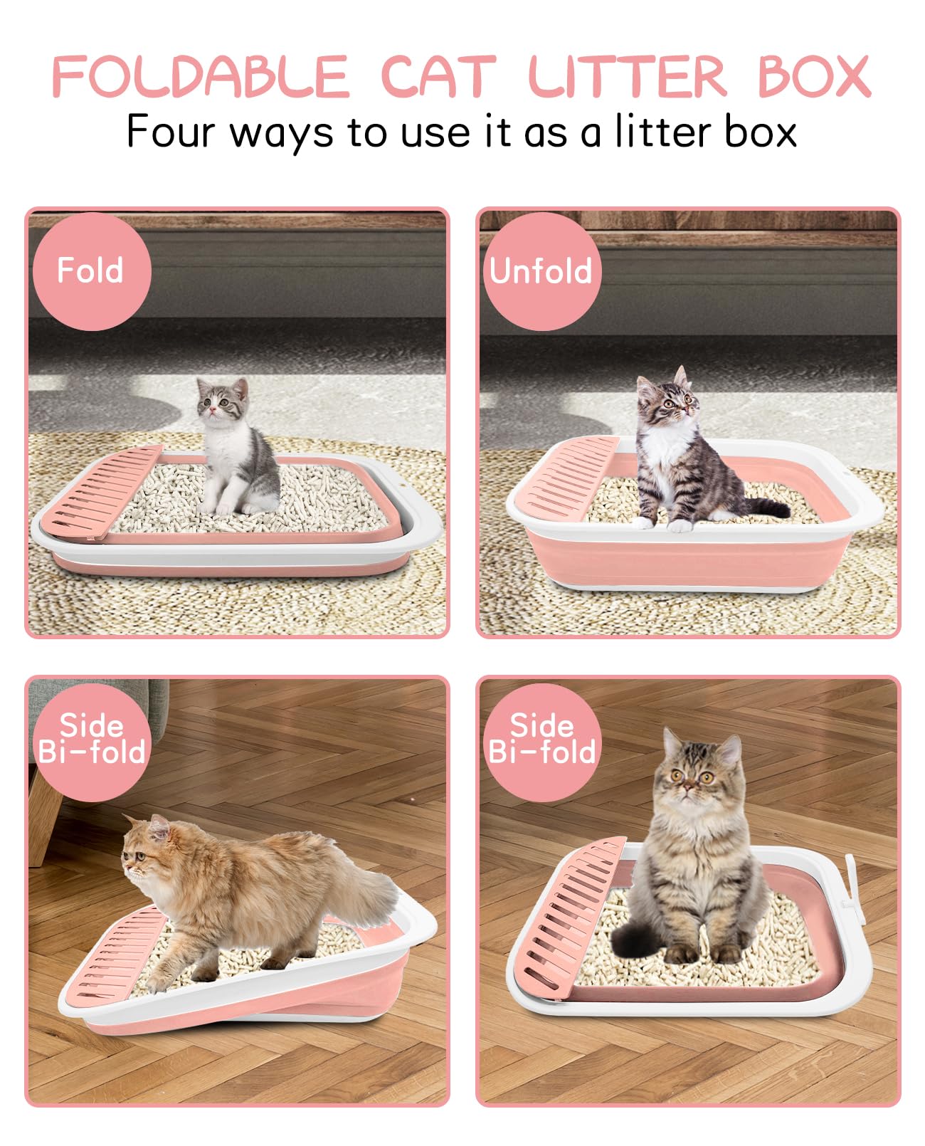 Bnosdm Senior Cat Litter Box Low Entry Kittens Travel Litter Box With Scoop Open Collapsible Shallow Cats Potty Pan Foldable Pet