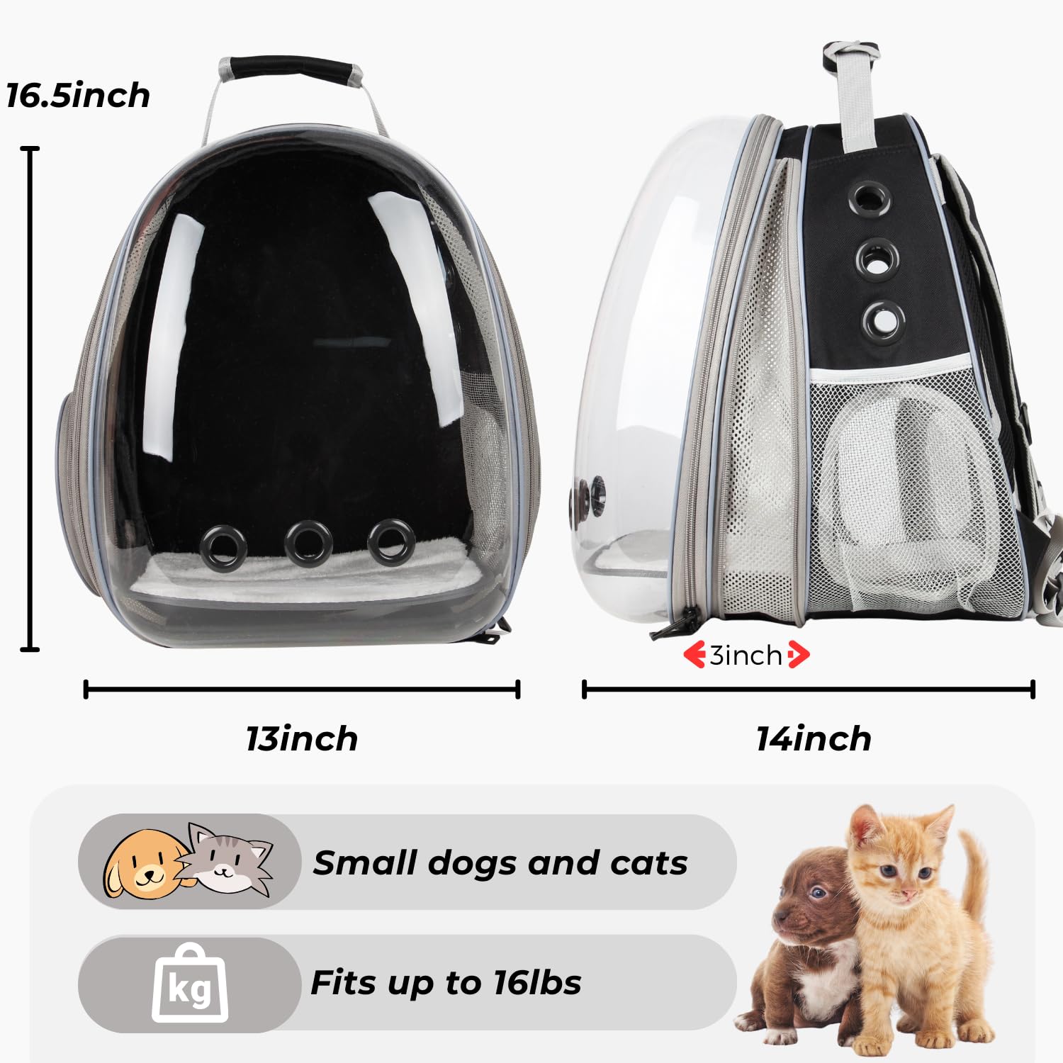 Lollimeow Cat Carrier Backpack, Bubble Expandable Backpack Carrier, Pets And Small Dogs,Airline-Approved, Designed For Travel, H