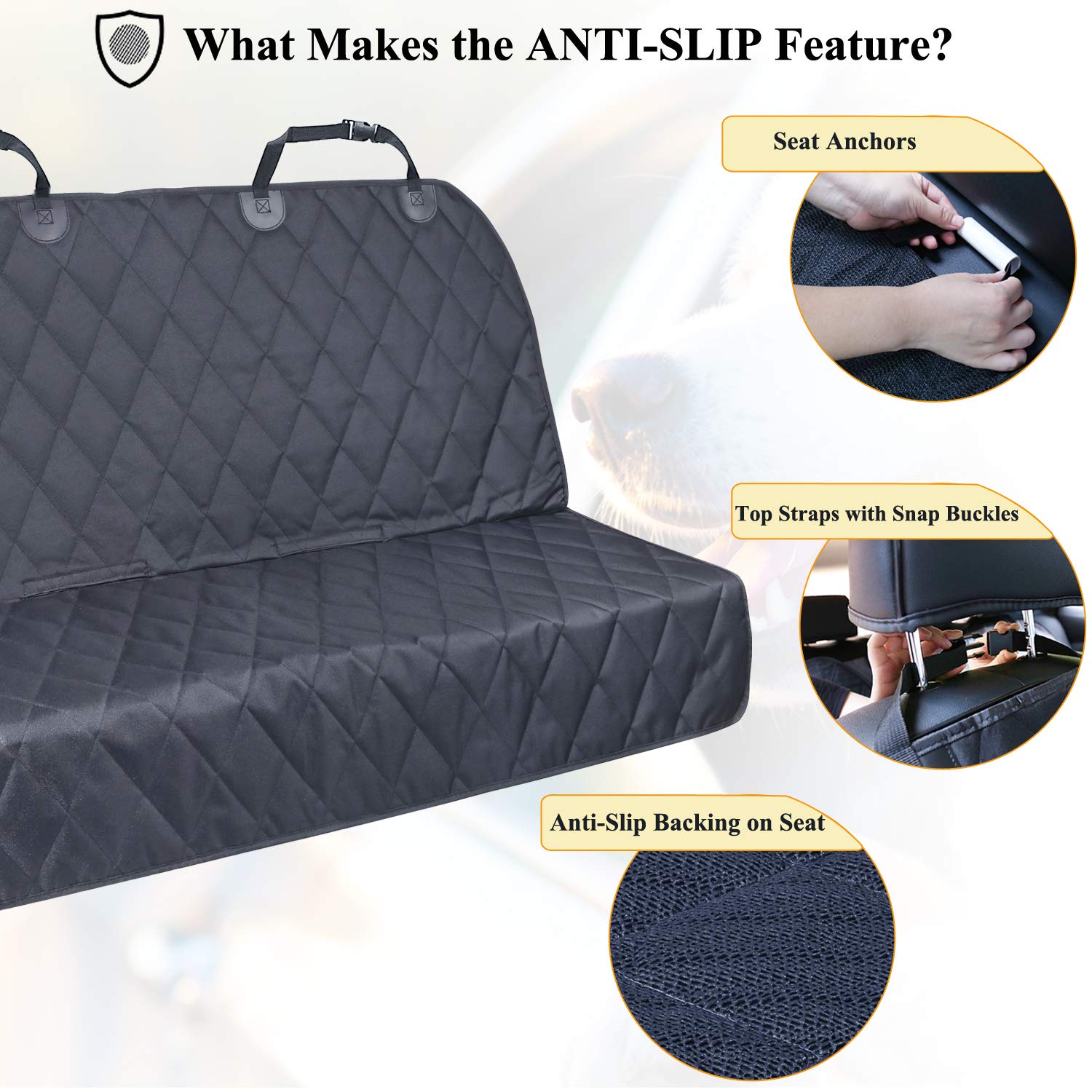 Vivaglory Back Seat Cover For Dogs, No-Skirt Design, Quilted & Durable 600 D Oxford 4 Layers Pet Bench Protectors With Anti-Slip Backing For Most Cars, Suvs & Mpvs, Black, 46' L * 57' W