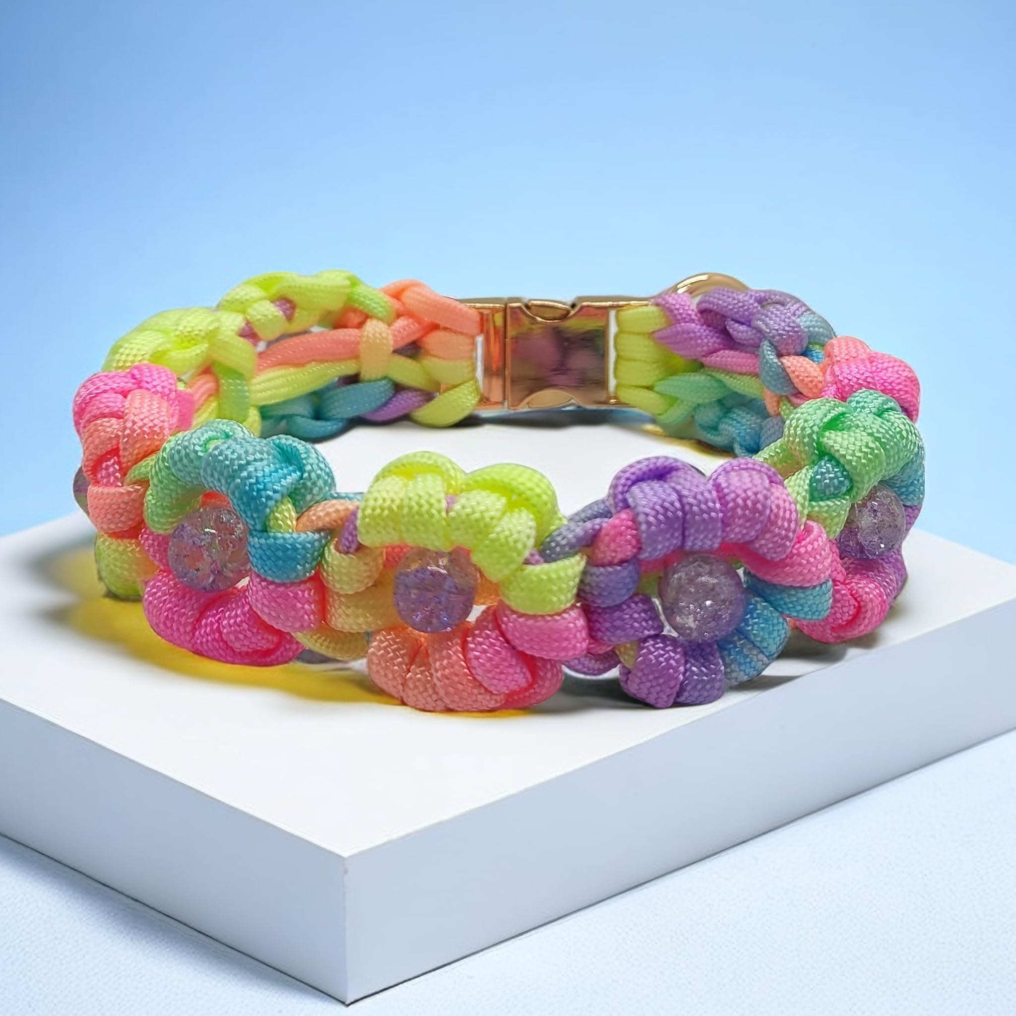 Paracord Flower Dog Collar Hand Weaved,Spring Flowers Pet Collars With Quick Release Buckle, Fit For Small Medium Large Extra La