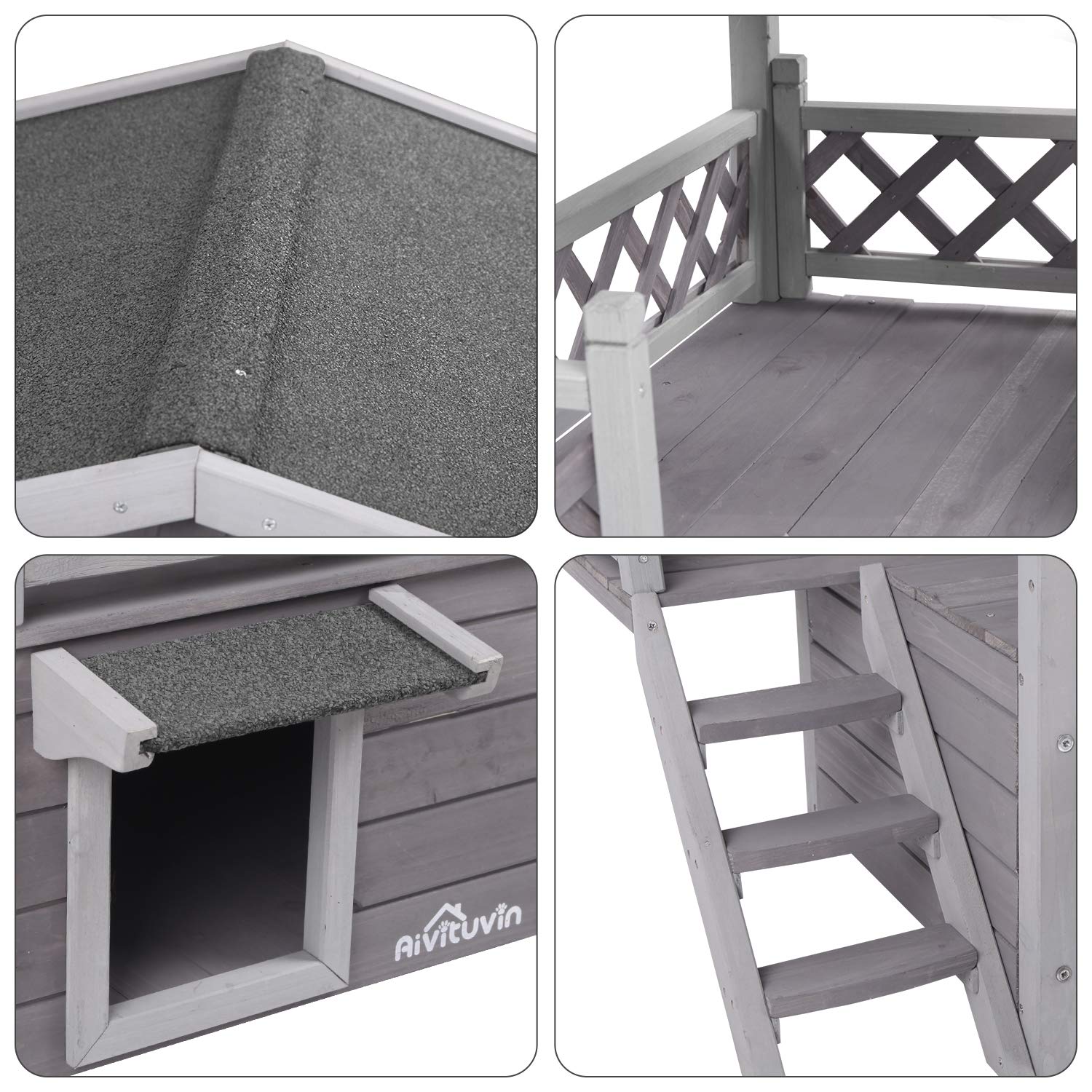 Feral Cat House Outdoor And Indoor Kitty Shelter With Stairs For Cats Insulated, Weatherproof Roof For Winter