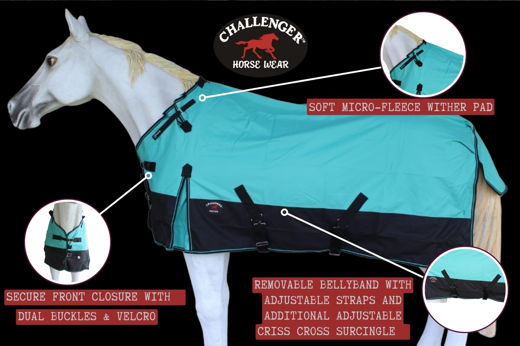 Challenger 82' 1200D Turnout Waterproof Rain Horse Sheet Light Winter Blanket 367Lg