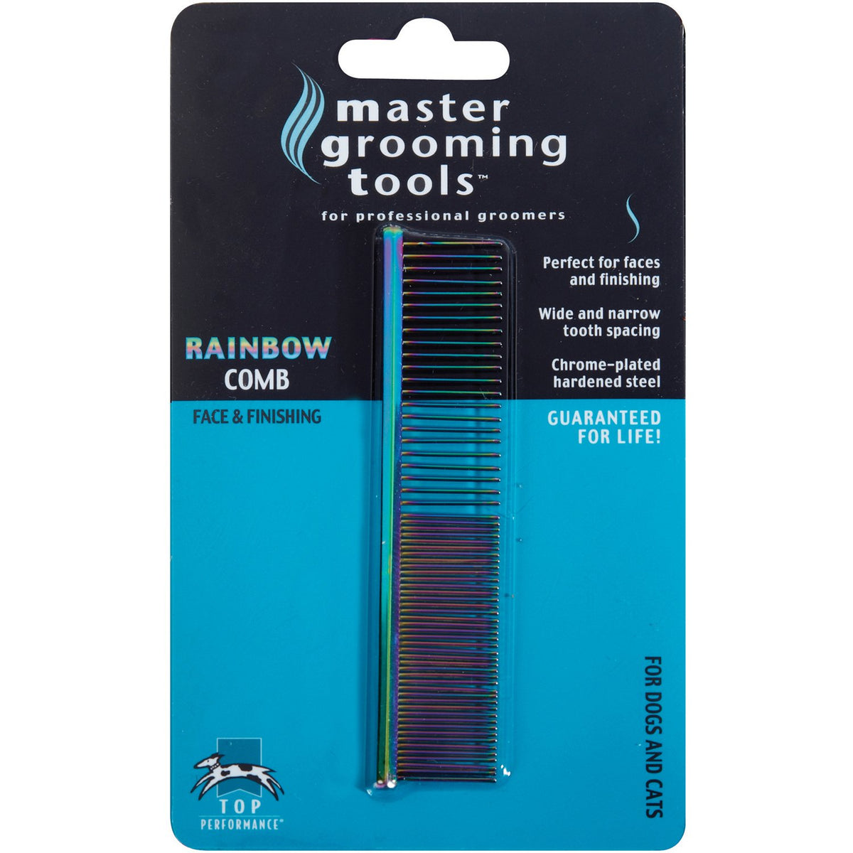 Master Grooming Tools Rainbow Greyhound Combs — European-Style Combs For Grooming Dogs - Fine/Coarse, 7½', Medium, Blue