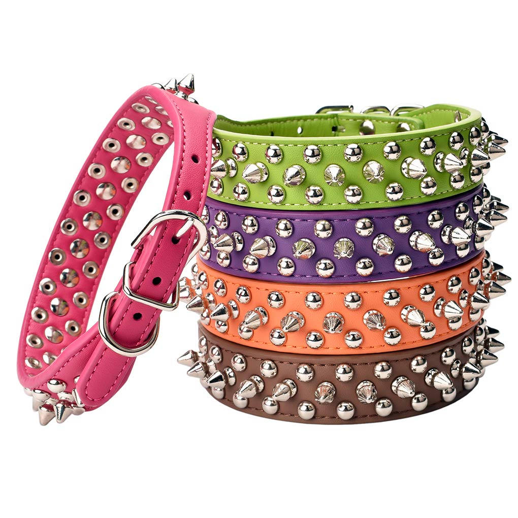 Aolove Mushrooms Spiked Rivet Studded Adjustable Microfiber Leather Pet Collars For Cats Puppy Dogs (10.6'-13' Neck, Rose Red)