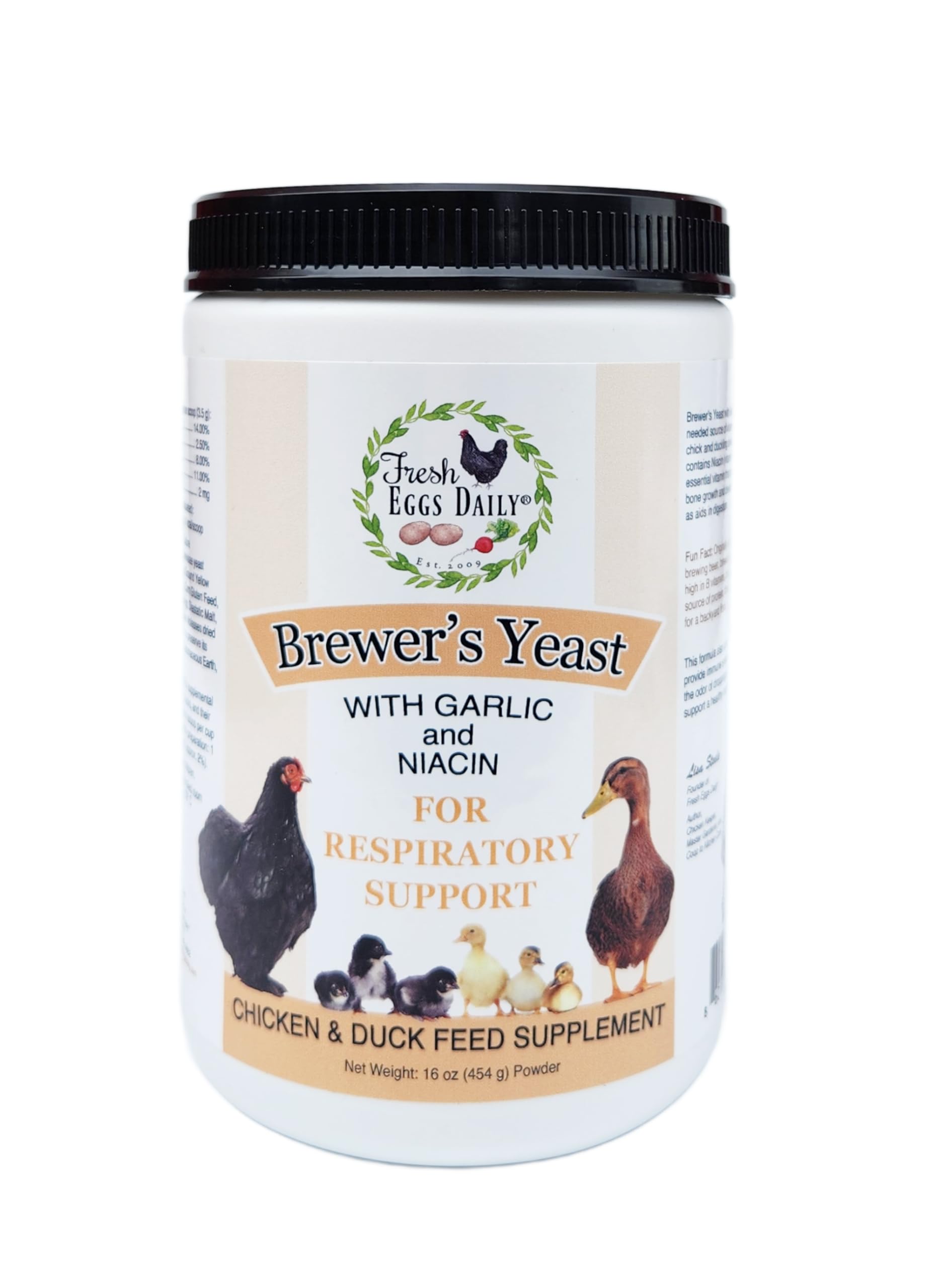 Fresh Eggs Daily Brewer's Yeast with Garlic & Niacin for Ducks & Ducklings - 1LB Feed Supplement for Backyard Chickens