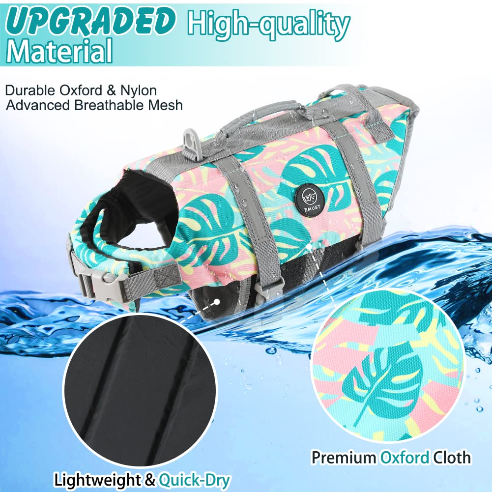 Emust Dog Life Vests, Adjustable Pet Life Jacket With Rescue Handle, Dog Flotation Vest For Small/Medium/Large Dogs, Xs, Greenle