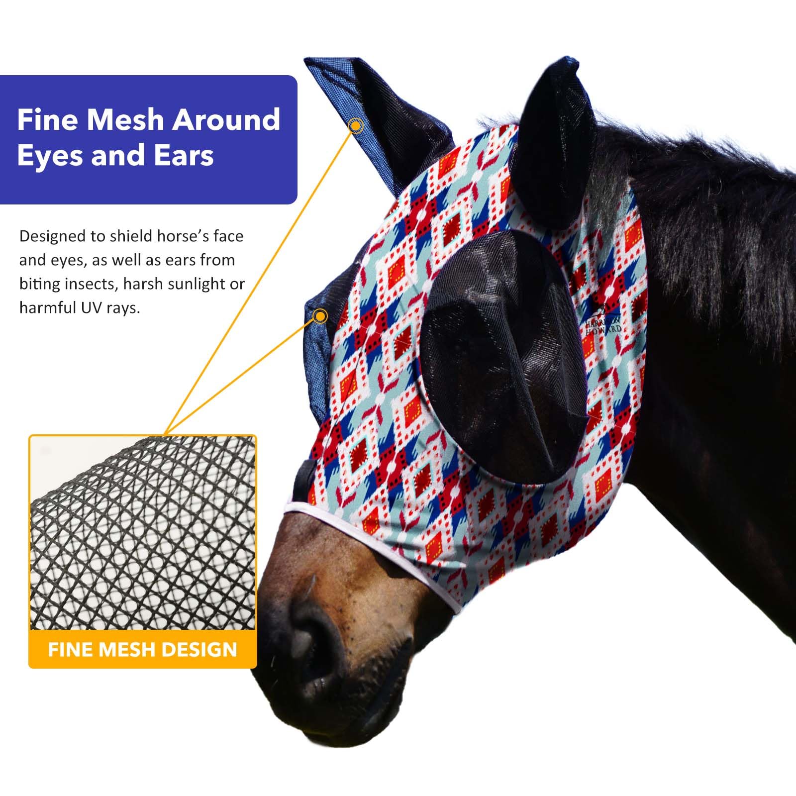 Harrison Howard Super Comfort Stretchy Fitting Horse Fly Mask with UV Protection Soft on Skin with Breathability Tribal Abstract