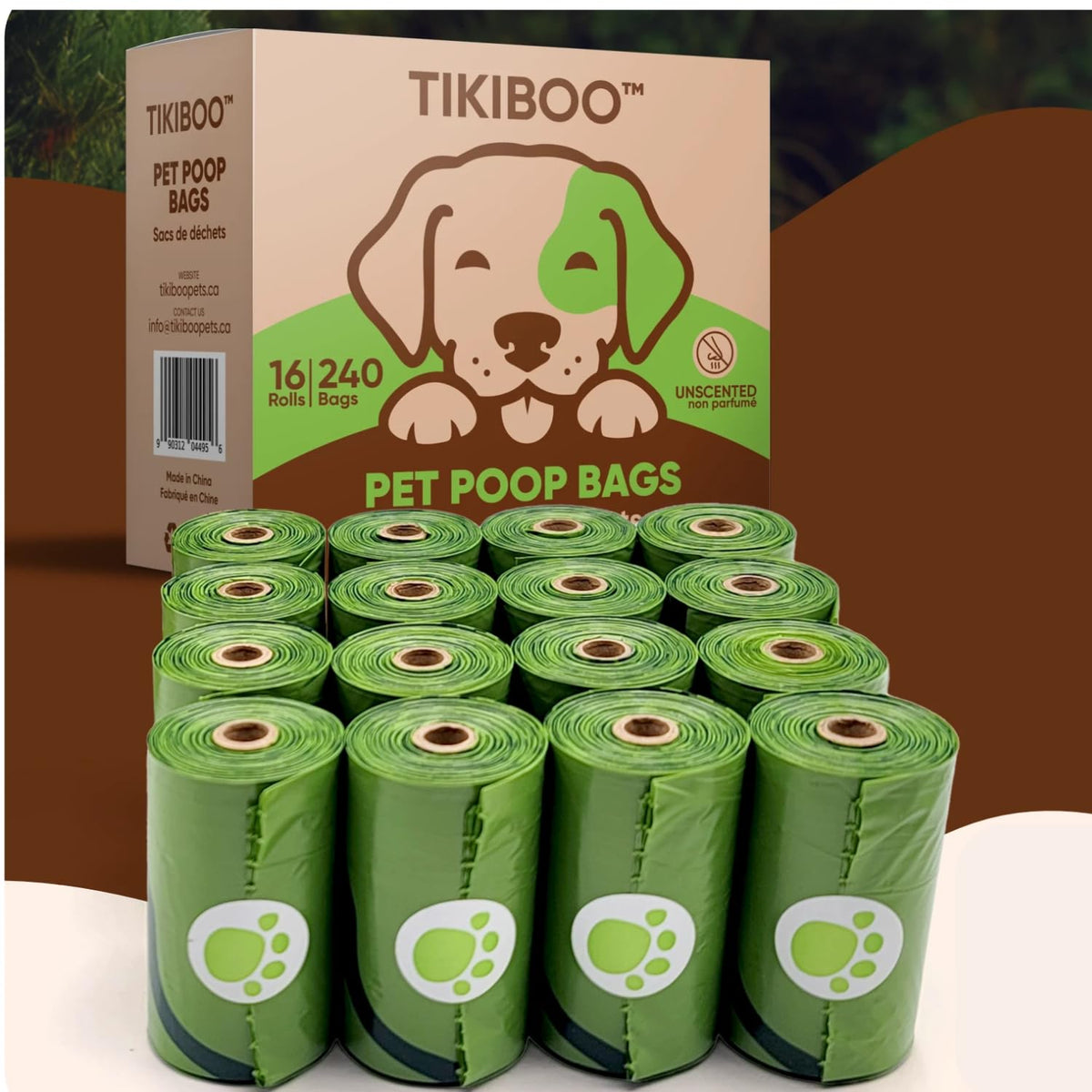 Tikiboo Dog Poop Bags Refill Rolls 16 Rolls / 240 Counts Unscented For All Dog Size And Cat Litter