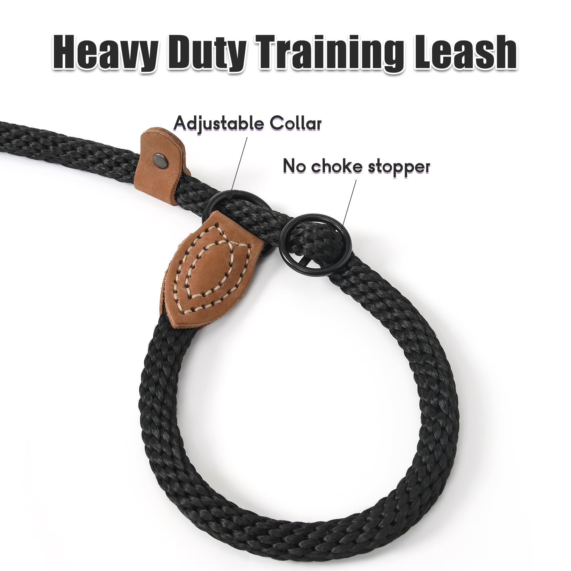 Mile High Life Slip Leads For Dogs | Heavy Duty Dog Training Leash | 5 Feet No Pull Slip Leashes W Leather Tip | Black Rope Lead For Dogs Outside