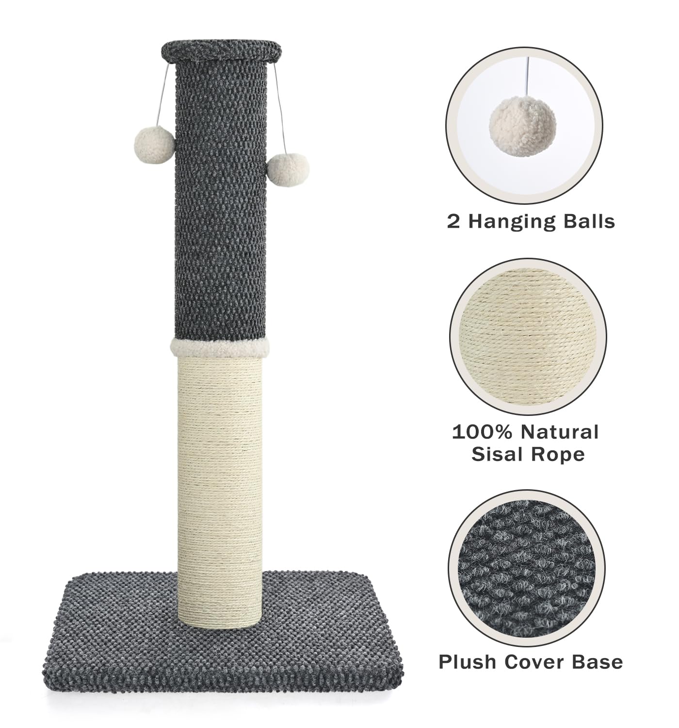 Made4Pets Cat Scratching Post 33', Tall Scratching Posts For Indoor Cats Adults Natural Sisal Rope Cat Scratcher With Replaceme