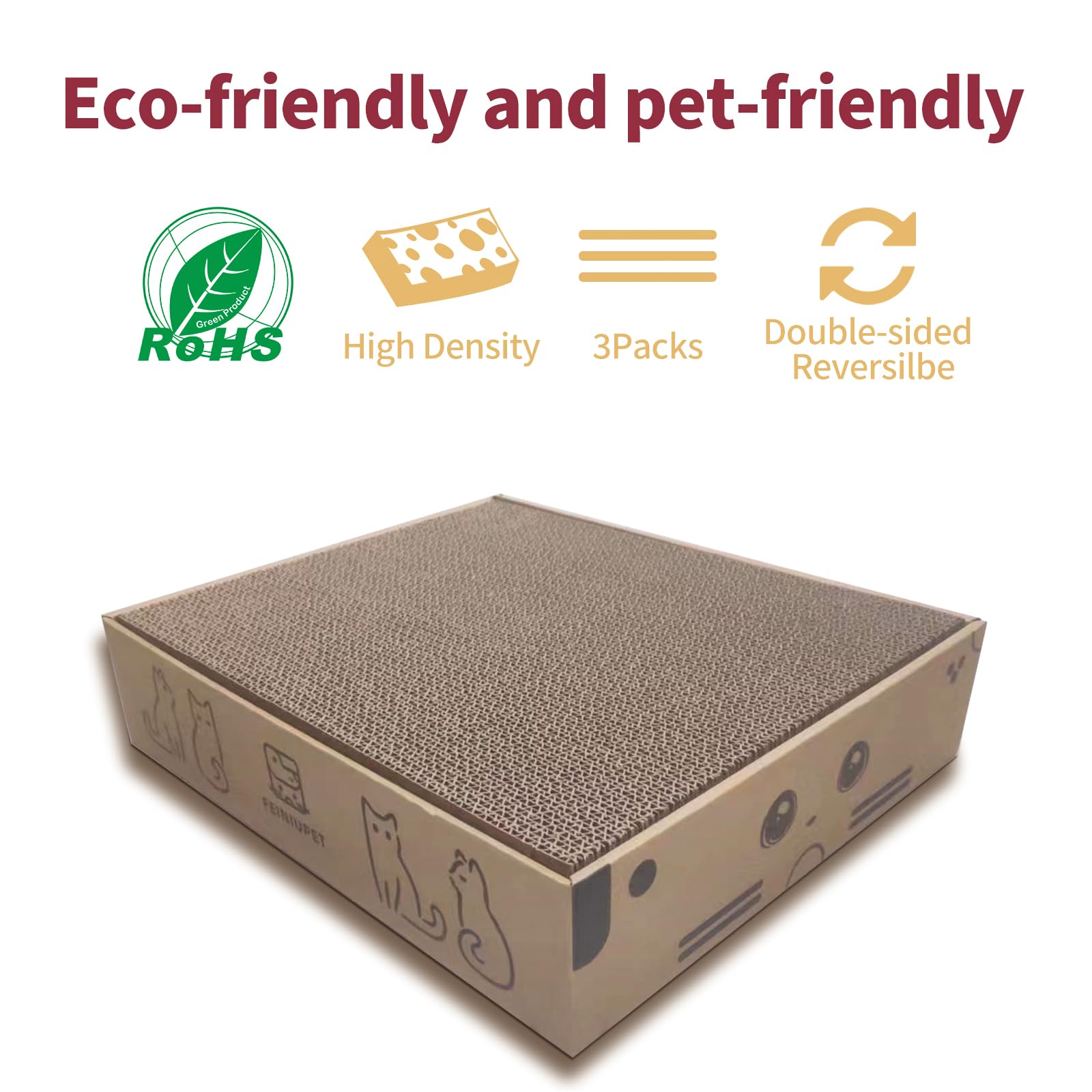 Feiniupet Refill Cat Scratching Board, 3 Packs Cat Scratch Pad, Double-Sided Design Cat Scratching Board For Cats To Playing And