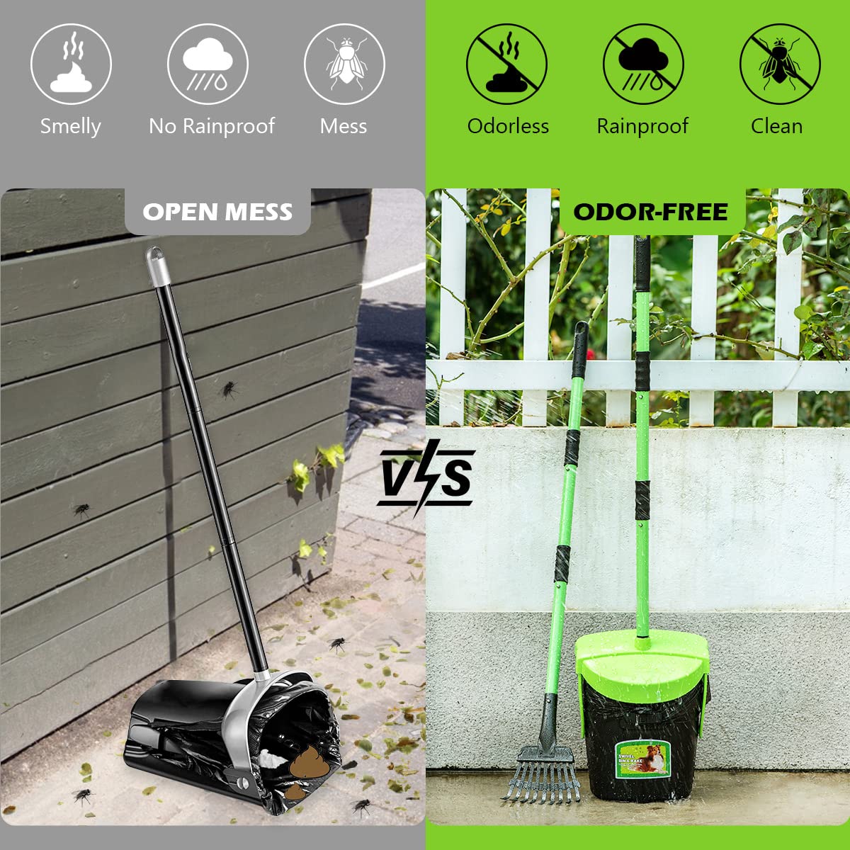 Mxf Pooper Scooper Swivel Bin & Rake Kit With 20 Waste Bags, 36.6'' Long Handle Adjustable Portable Non-Breakable Dog Pooper Sco