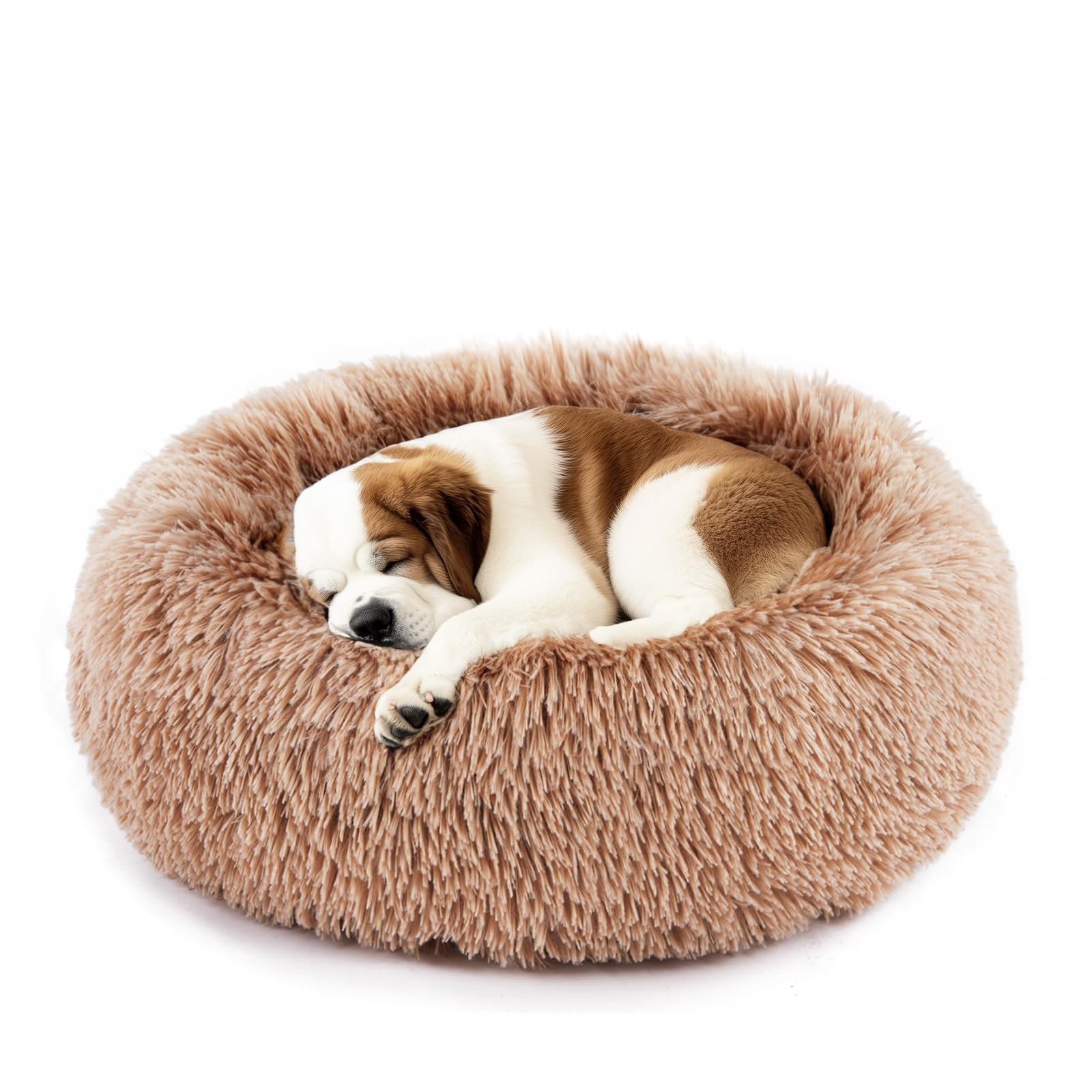 Dumos Calming Donut Cat & Dog Bed For Medium Dogs, Machine Washable Cuddle Warming Cozy Fluffy Faux Fur Plush Round Dog Bed, Ant