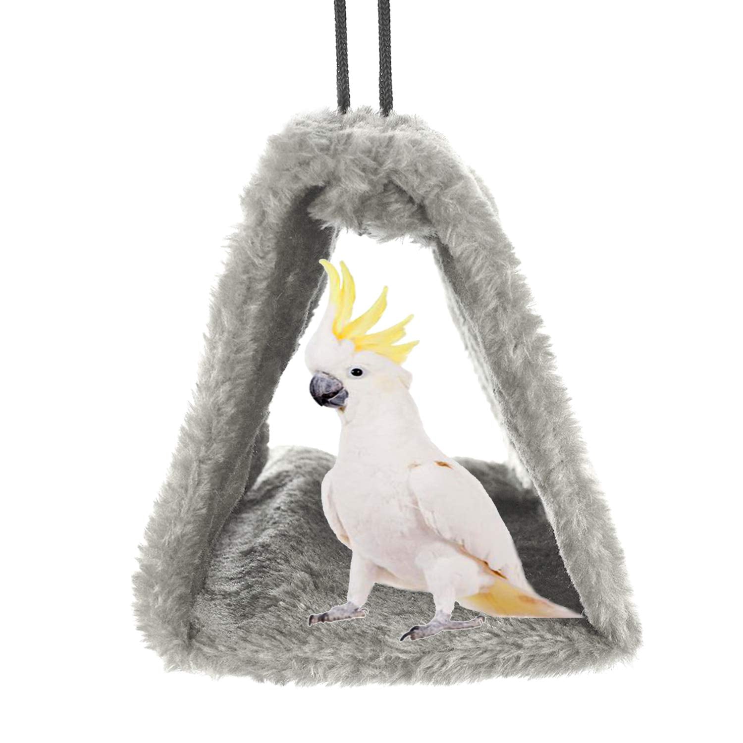 Winter Warm Bird Nest House Shed Hut Hanging Hammock Finch Cage Plush Fluffy Birds Hut Hideaway For Hamster Parrot Macaw Budgies Eclectus Parakeet Cockatiels Cockatoo Lovebird (S, Grey)