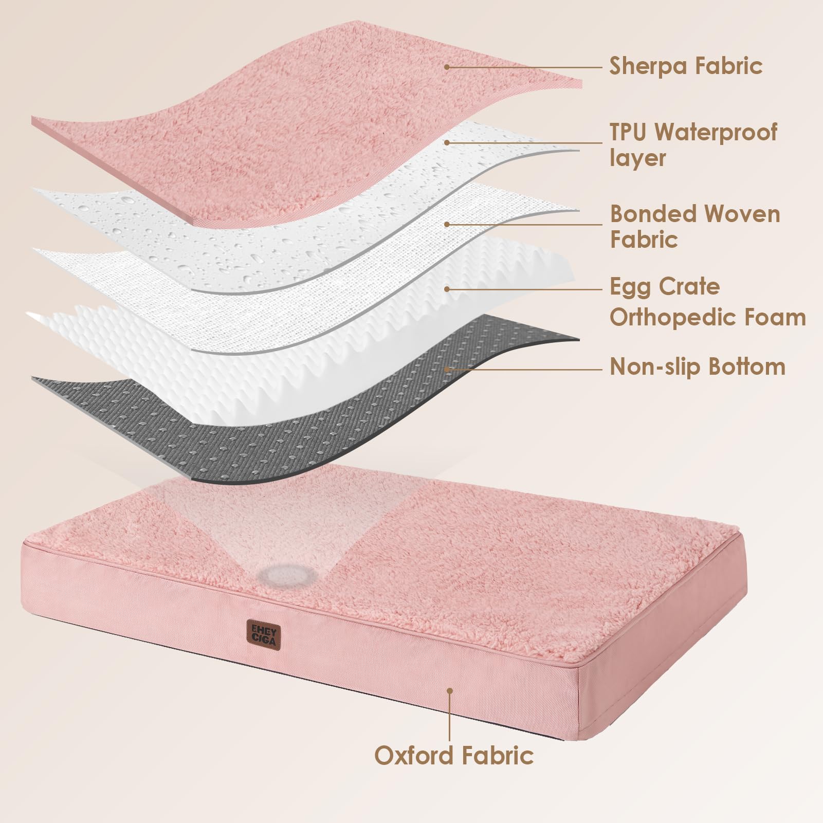 Eheyciga Orthopedic Xl Dog Beds For Extra Large Dogs With Removable Washable Cover For Crate, Pink, 41X27