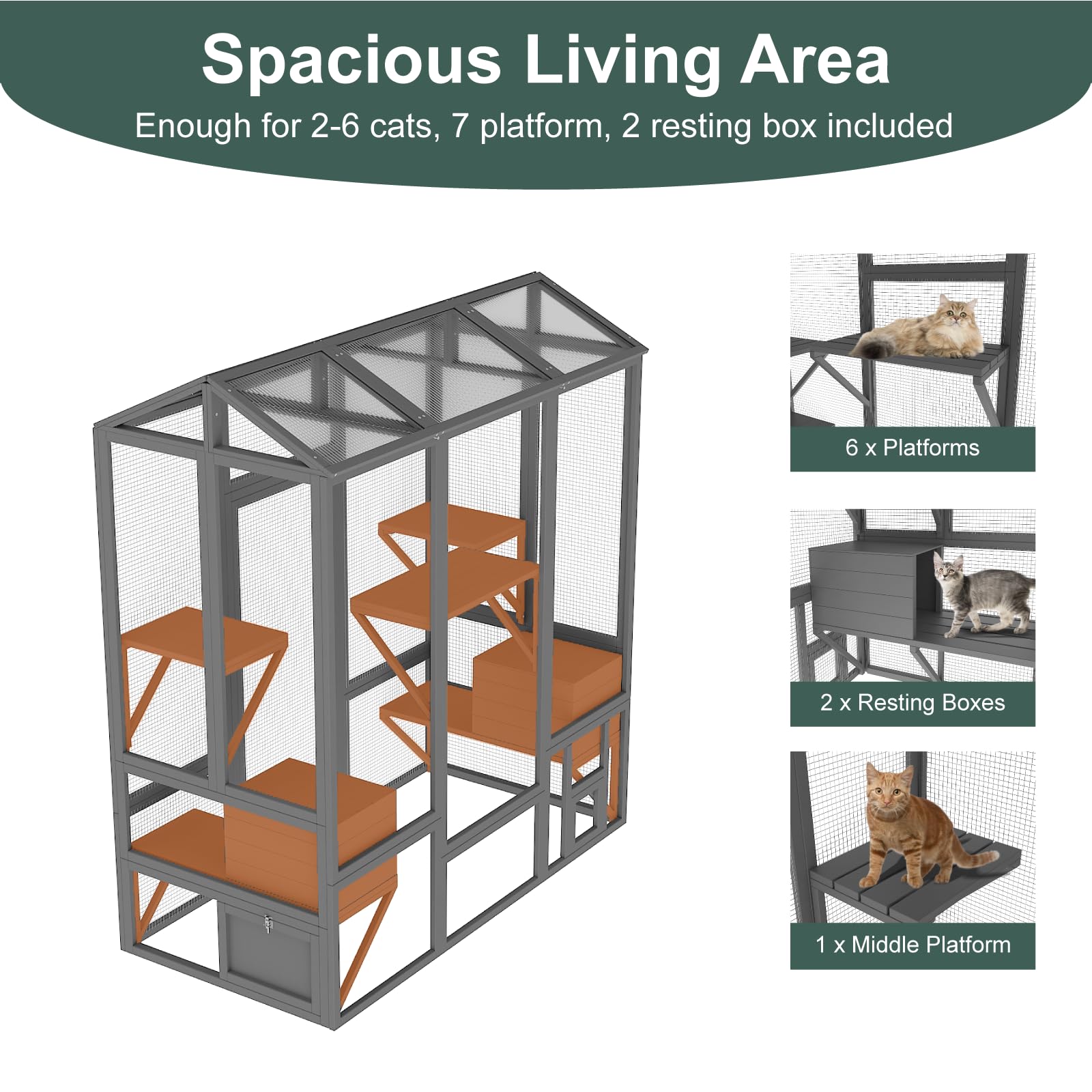 Timhaka Catio Outdoor Cat Enclosure, Large Cat House For Winter With Weatherproof Cover, Solid Wood Feral Cat Shelter With 7 Pla