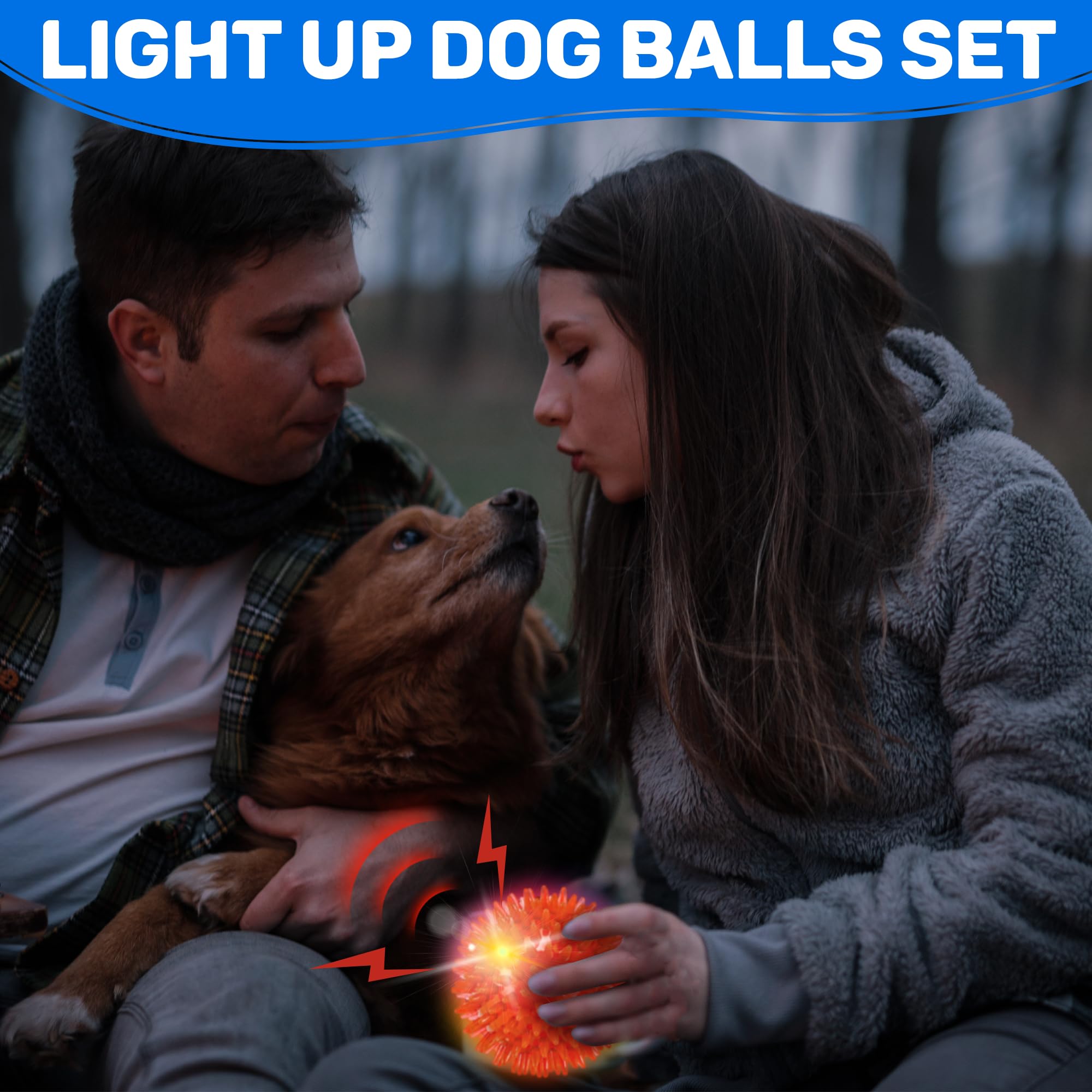 Ousiya 6 Pack 3.5'' Light Up Squeaky Dog Toy Balls, Spiky Dog Balls For Small,Medium Large Dogs