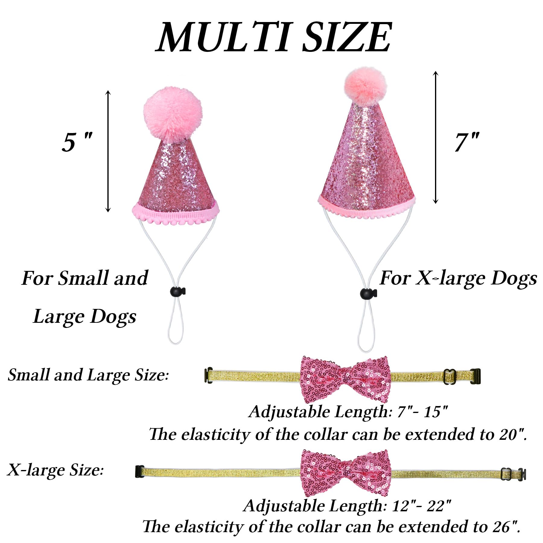 Stmk Dog Birthday Party Supplies, Multi Sizes Dog Birthday Hat With Numbers Bandana Bow Tie For Large Extra Large Dogs Pets Birt