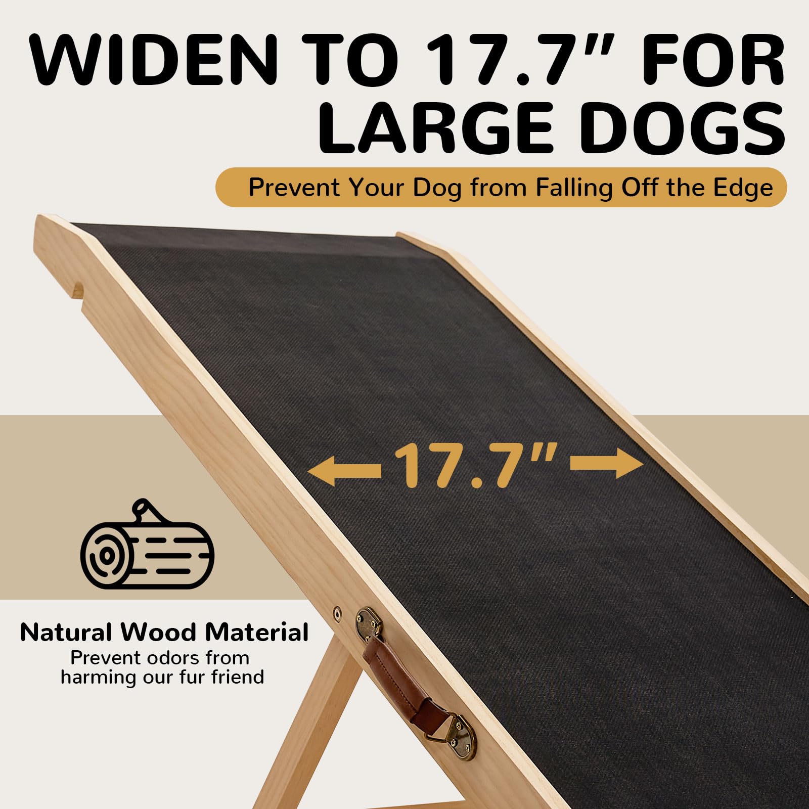 Folding Wooden Dog Ramp For Bed, Couch & Car,45In Long- 5 Level Adjustable Pet Ramp, Non-Slip Rubber Mat, 17.7'' Extra Wide - Su