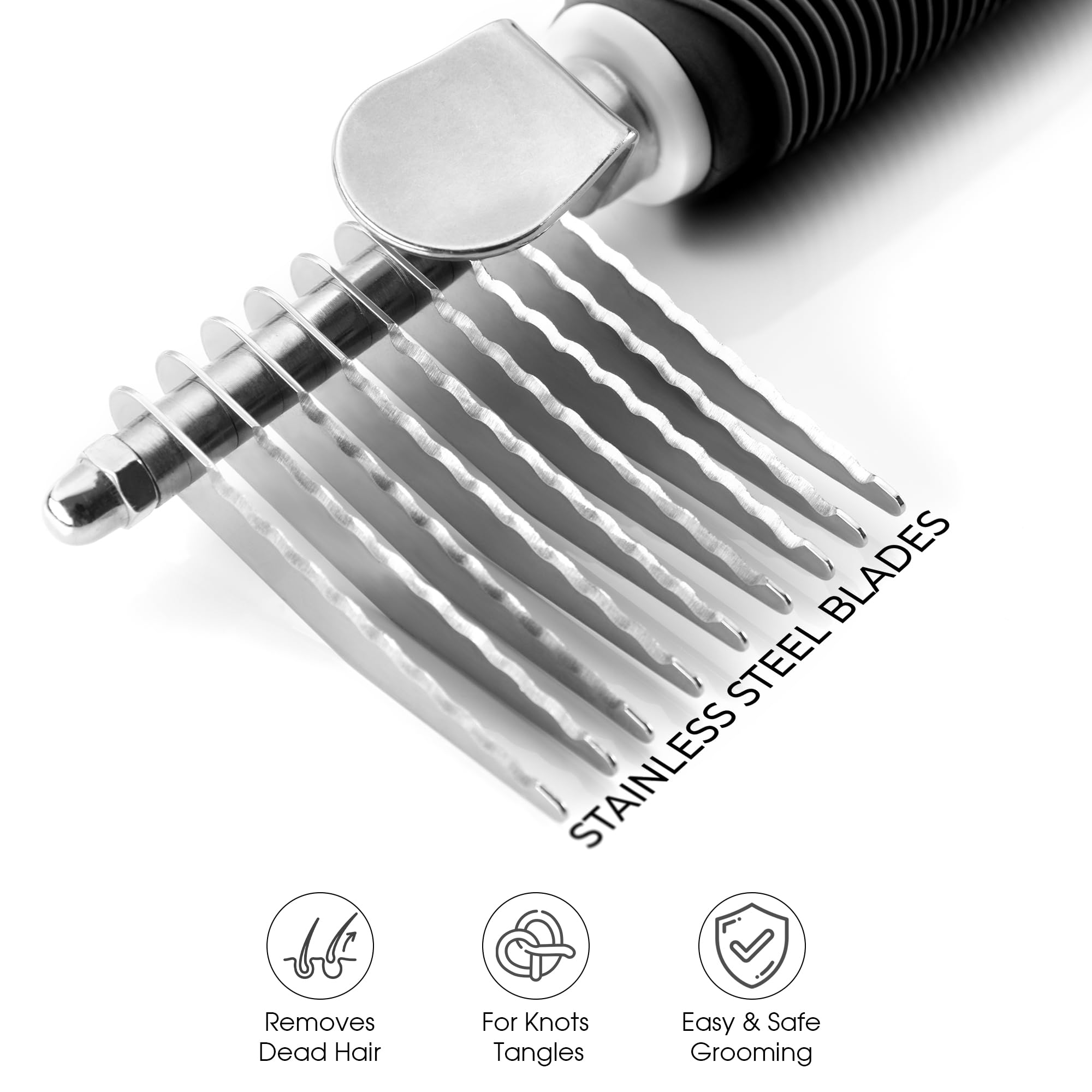 Poodle Pet Dematting Fur Rake Comb Brush Tool - Dog And Cat Comb With Long 2.5 Inches Steel Safety Blades For Detangling Matted