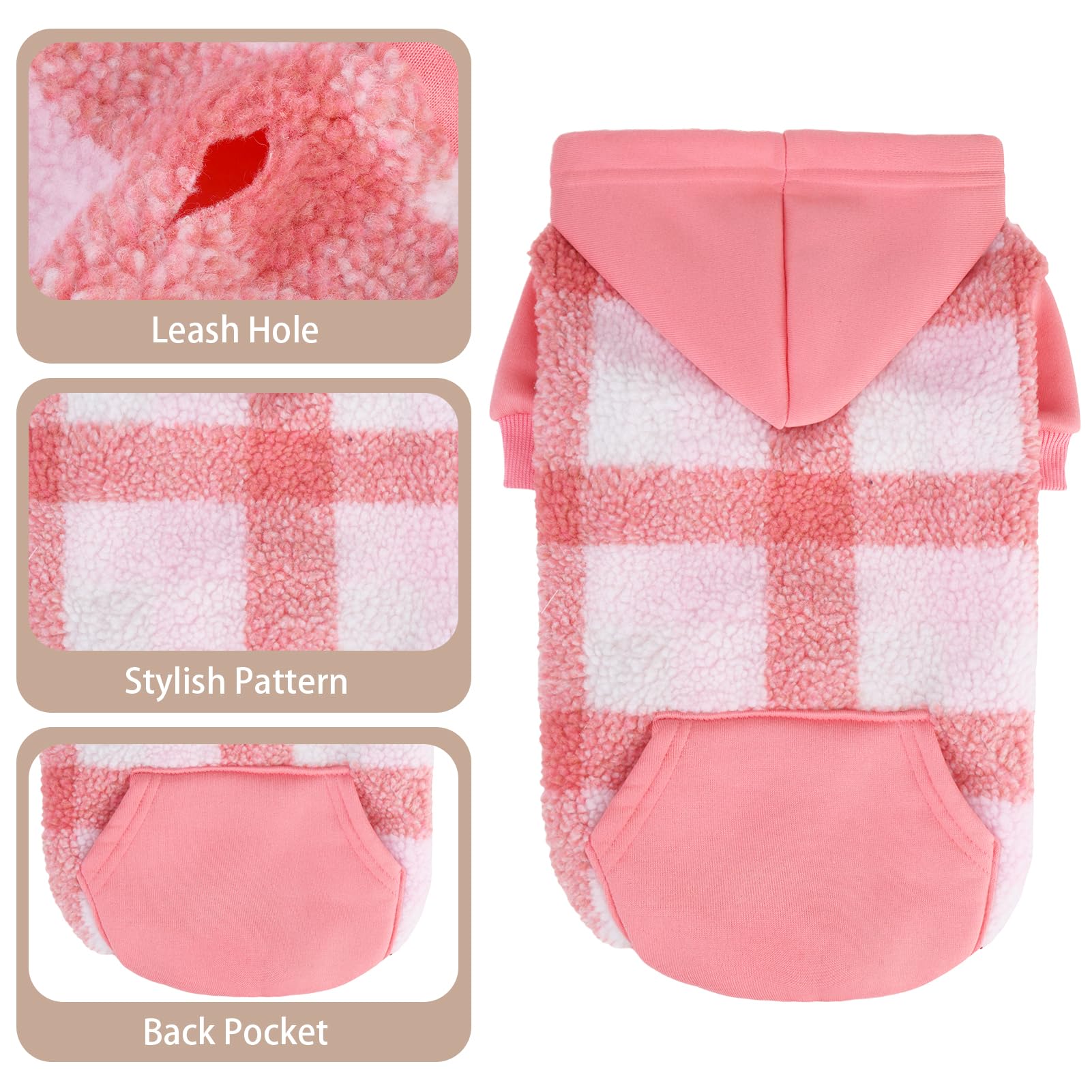 PUPTECK Dog Hoodie Puppy Sweatshirt Warm Dog Sweater Winter Clothes Cold Weather Coats for Small Medium Large Dogs, Pink, XL