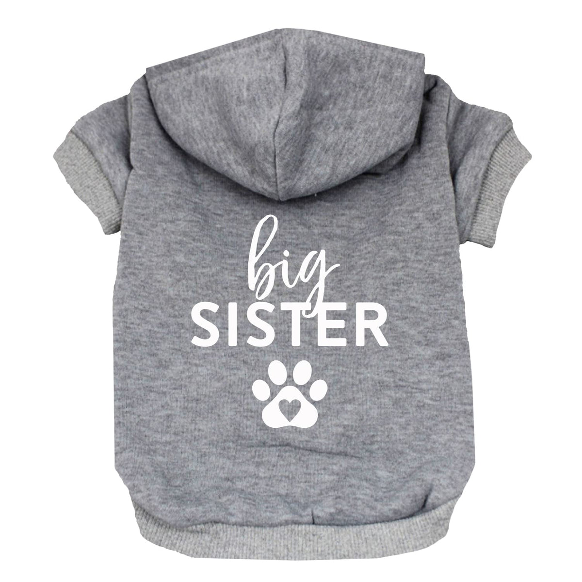 Big Sister Heart Paw Pullover Fleece Lined Dog Hoodie (Grey Hooded Sweatshirt)