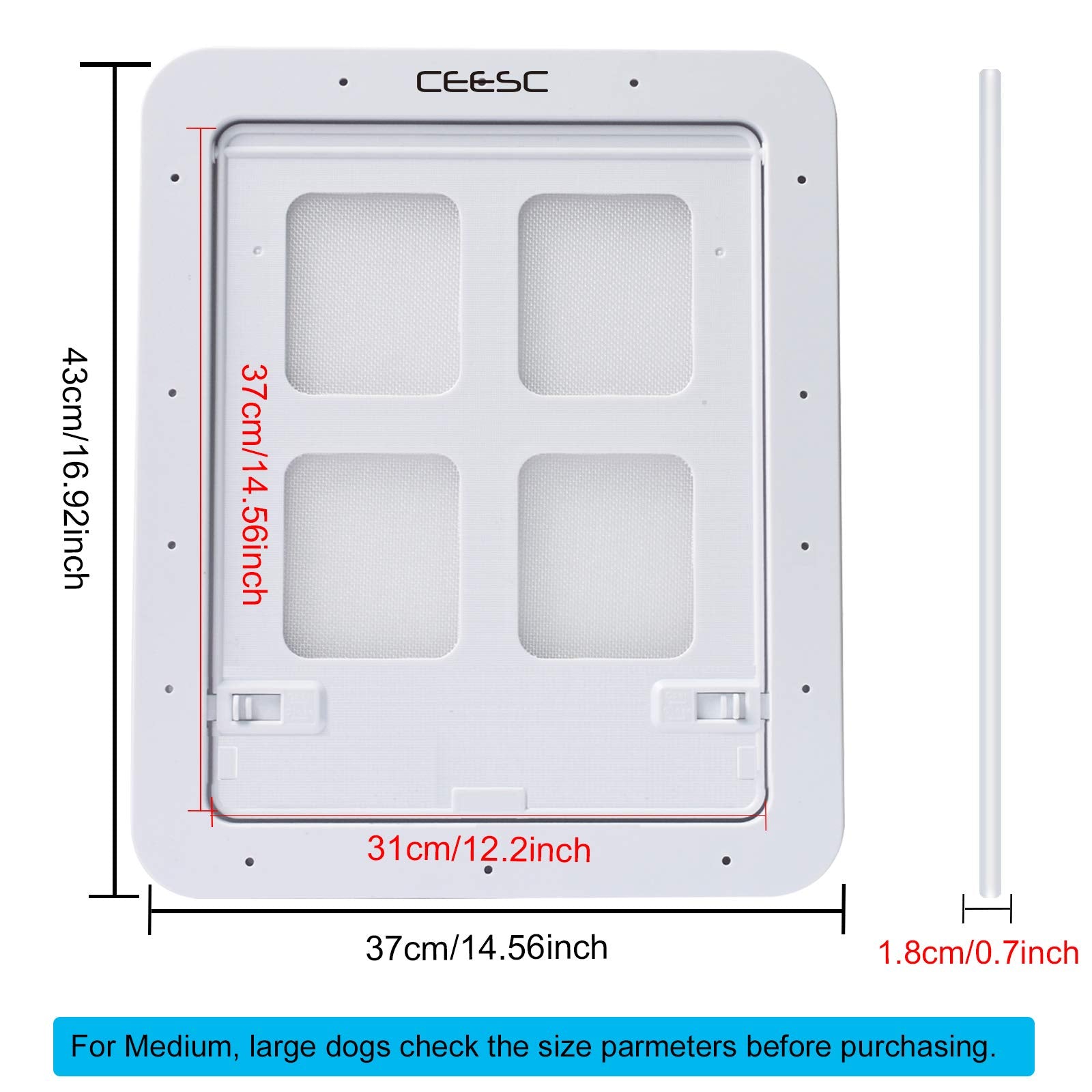 Ceesc Dog Screen Door (Outer Size 14.56' X 16.92'), Lockable Pet Screen Door For Dogs & Doggie, Doggie Door For Screen Door(Large, White)