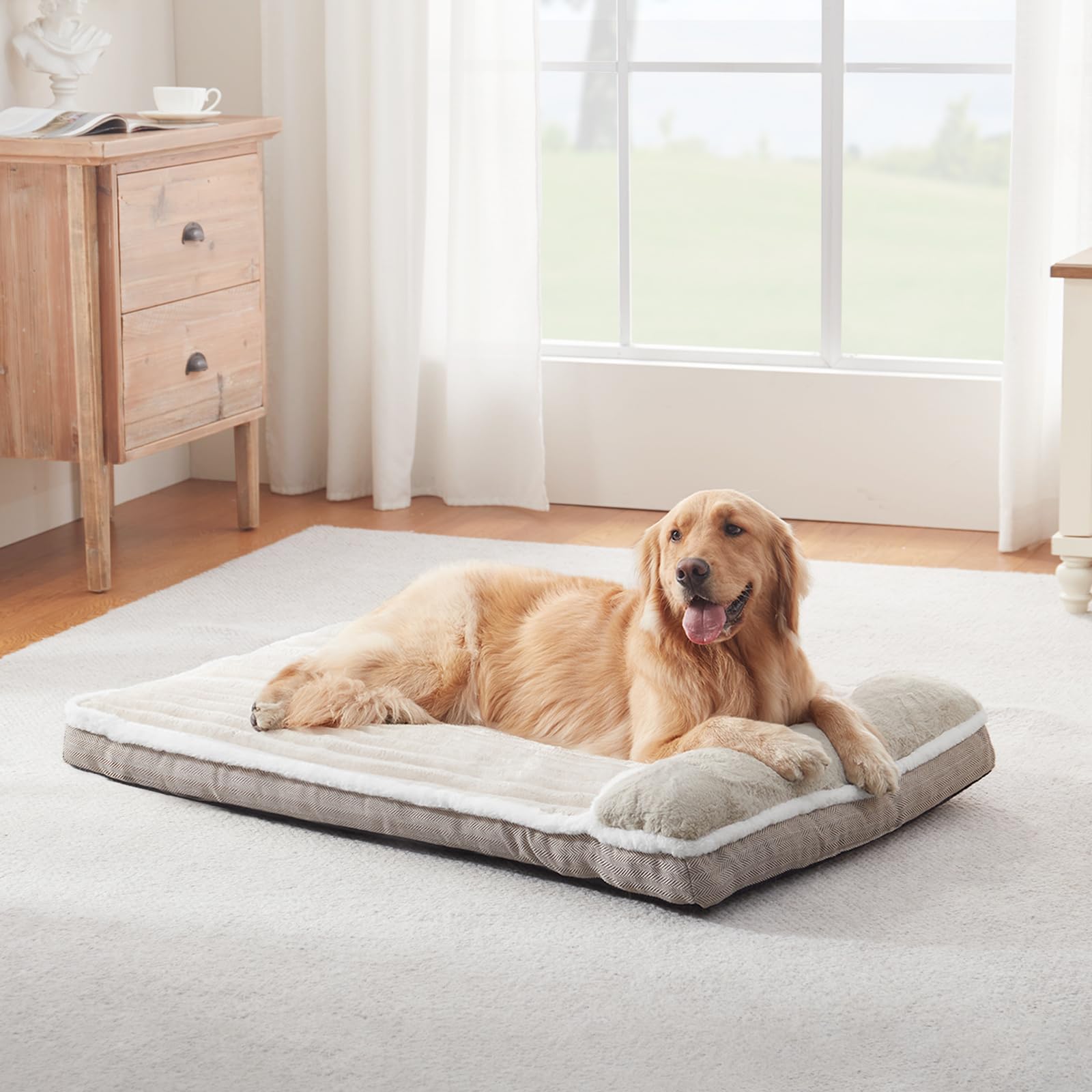 Dog Bed For Large Dogs, Dog Mattress With Pillow For Crate Kennel, Sofa Pet Bed, Super Soft Pet Bed For Medium, Jumbo, Small Dog