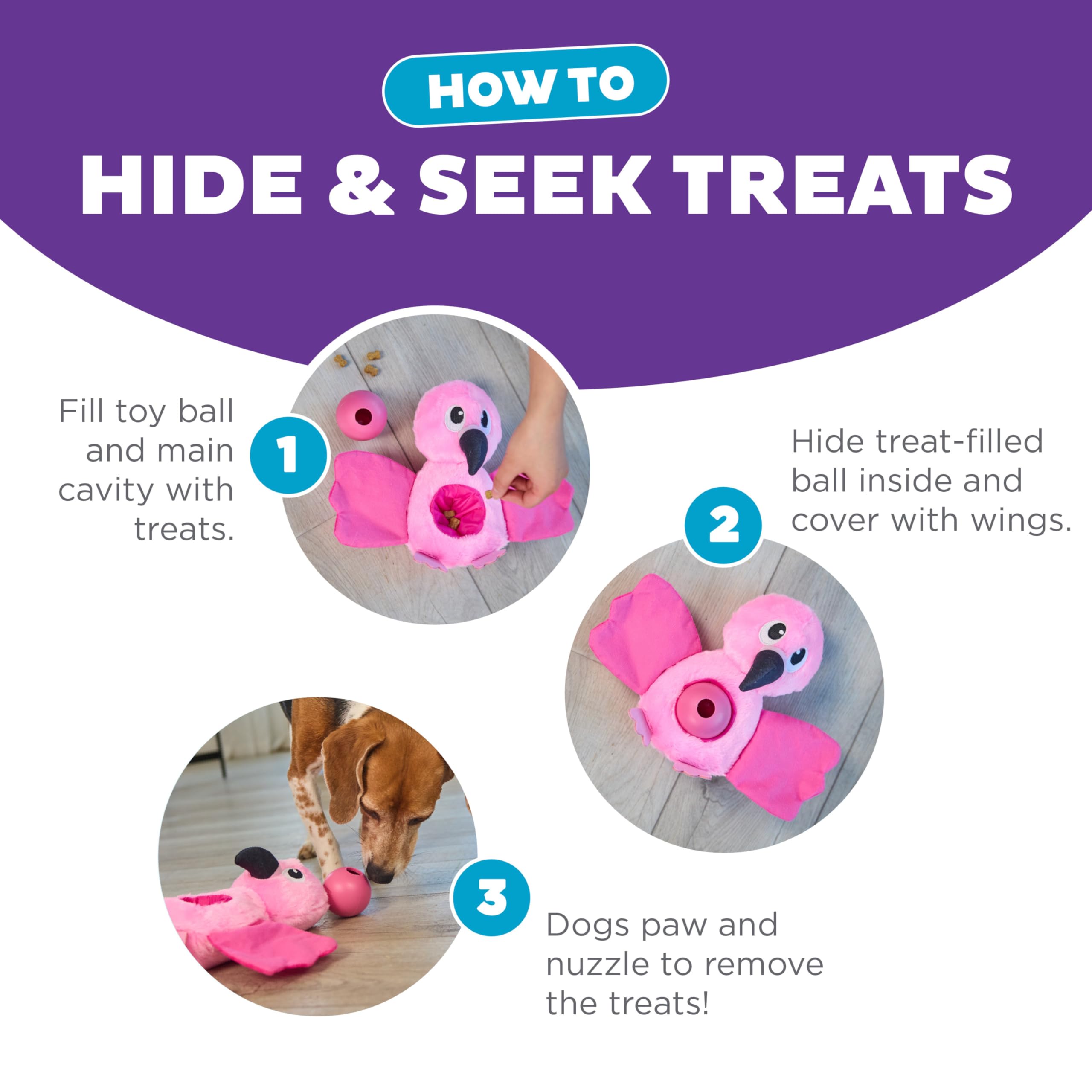 Outward Hound By Nina Ottosson Hide-Ablez Plush Dog Puzzle With Treat Ball, Flamingo, Pink