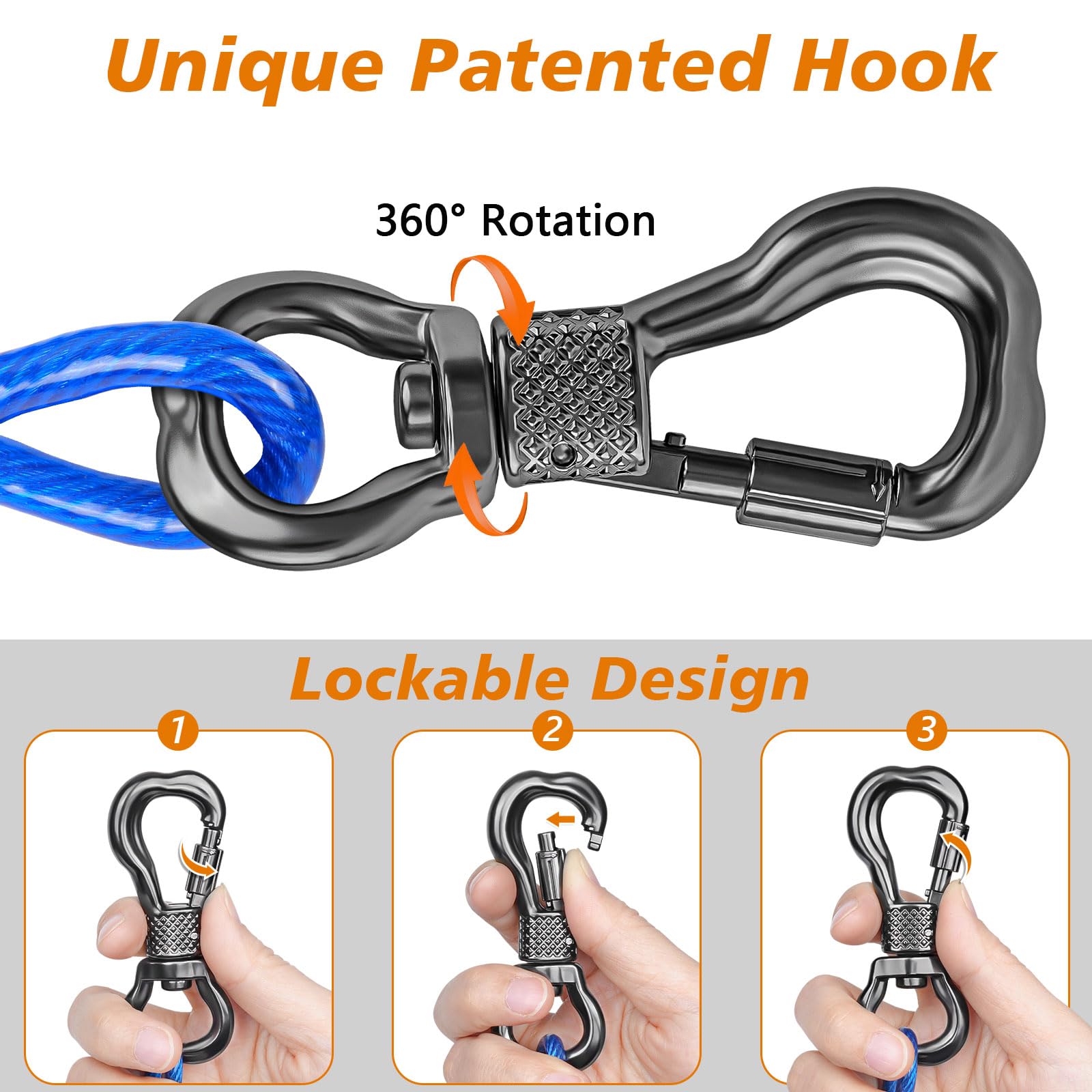 Xiaz Dog Tie Out Cable, Dog Runner For Yard Steel Wire Dog Cable With Durable Lockable Clips, 50Ft Dog Chains For Outside Dog Lead For Medium Dogs Up To 60 Lbs