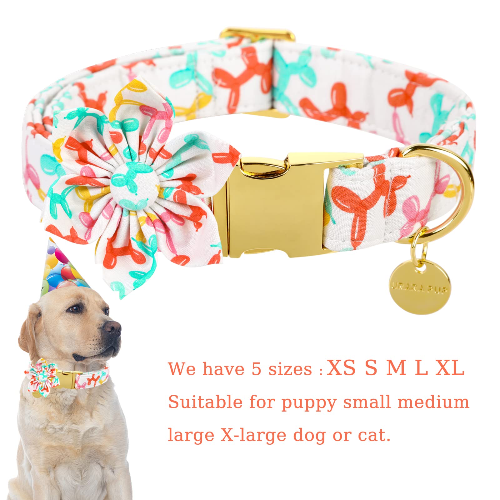 Up Urara Pup Dog Collar With Flower, Birthday Comfortable Cotton Dog Collar Flower With Metal Buckle, Adjustable Cute X-Large Co