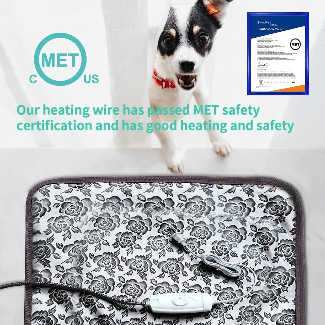 Golopet Large Dog Heating Pad For Dogs 34X21Inches Waterproof Pet Heating Pad Smart Thermostat Switch, Heated Dog Bed Chew Resistant Steel Cord Dog Warming Pad Mat Complimentary A Fleece Fabric Coverr