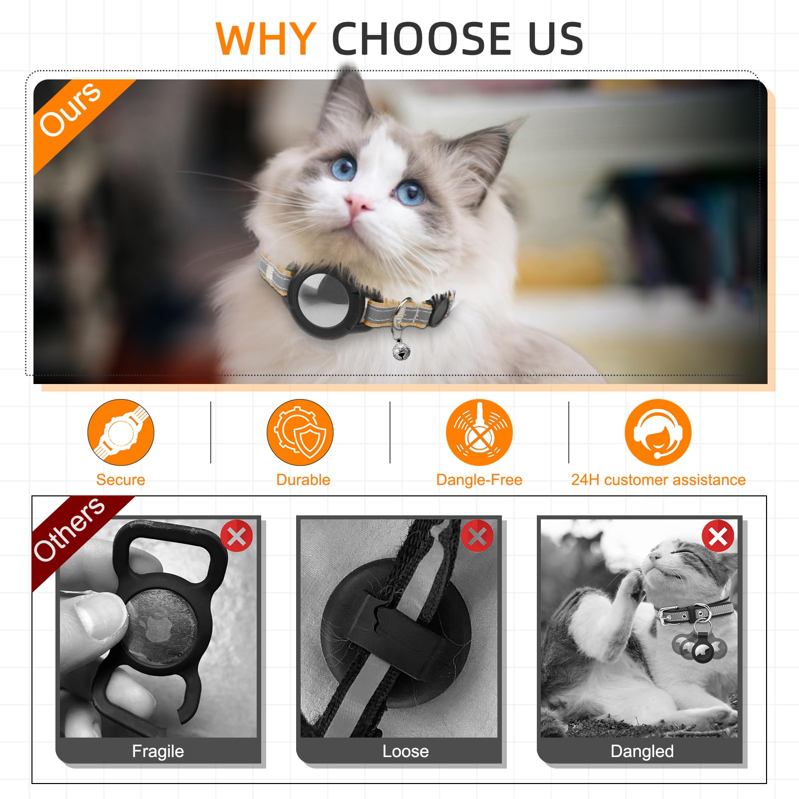 Airtag Cat Collar Breakaway, Odokele Reflective Cat Collars With Apple Air Tag Holder For Kitten, Cat Gps Tracker Adjustable Col