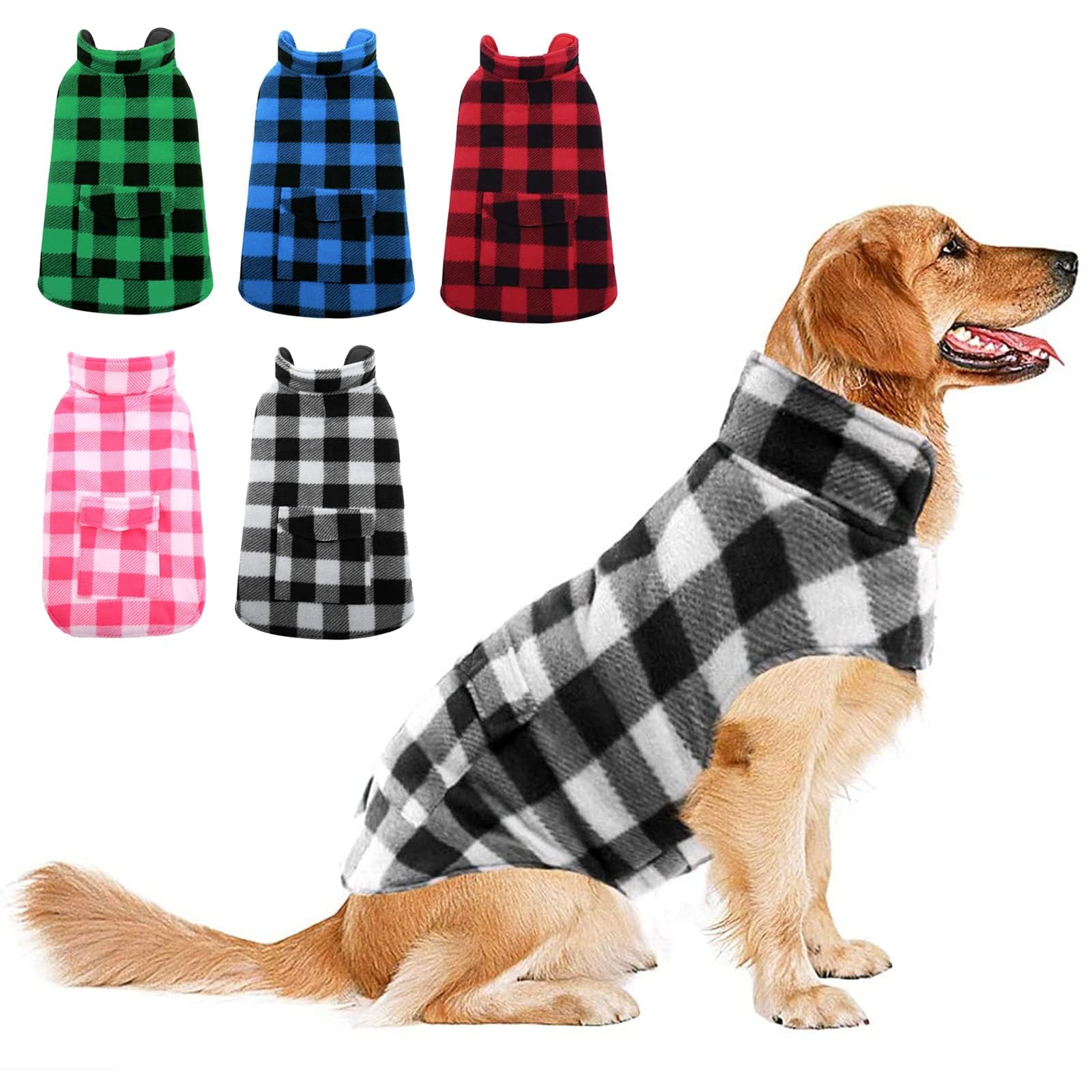 Dog Winter Coat, Dog Fleece Jacket Plaid Reversible Dog Vest Waterproof Windproof Cold Weather Dog Clothes Pet Apparel for Small