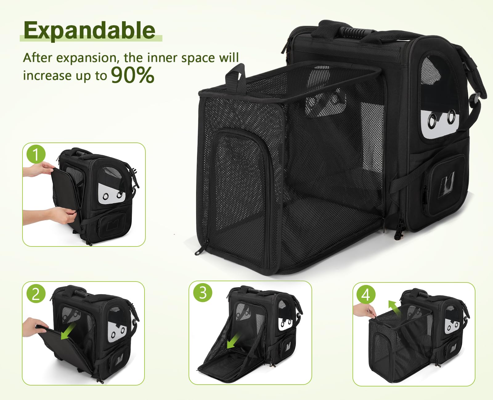 Pecute Pet Carrier Backpack, Dog Carrier Backpack, Expandable with Breathable Mesh for Small Dogs Cats Puppies, Pet Backpack Bag