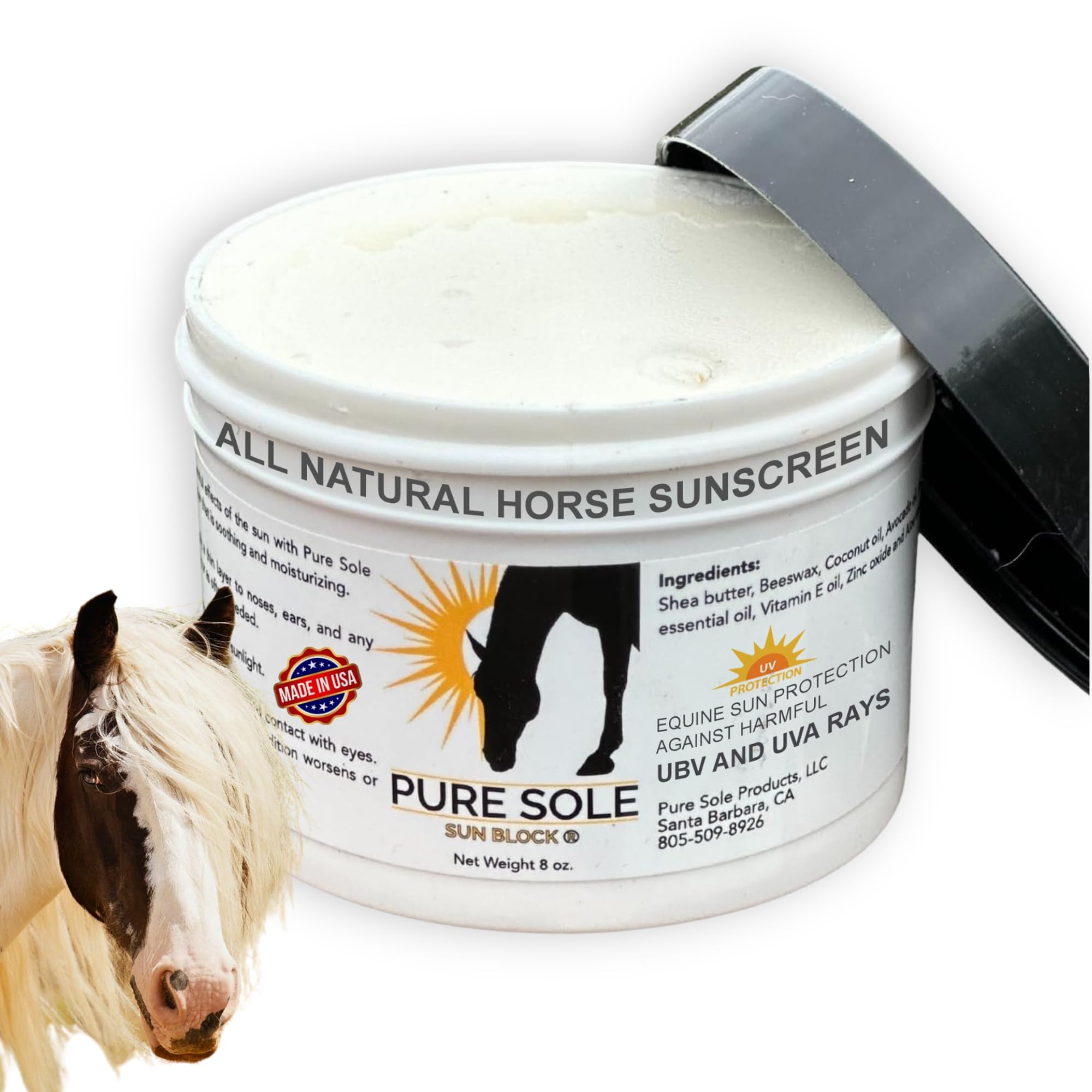 Sunscreen for Horses - Pure Sole Sun Block Cream |Nose Sun Protection and Sensitive Pink Horse Skin |Made with Safe Non-Nano Zin