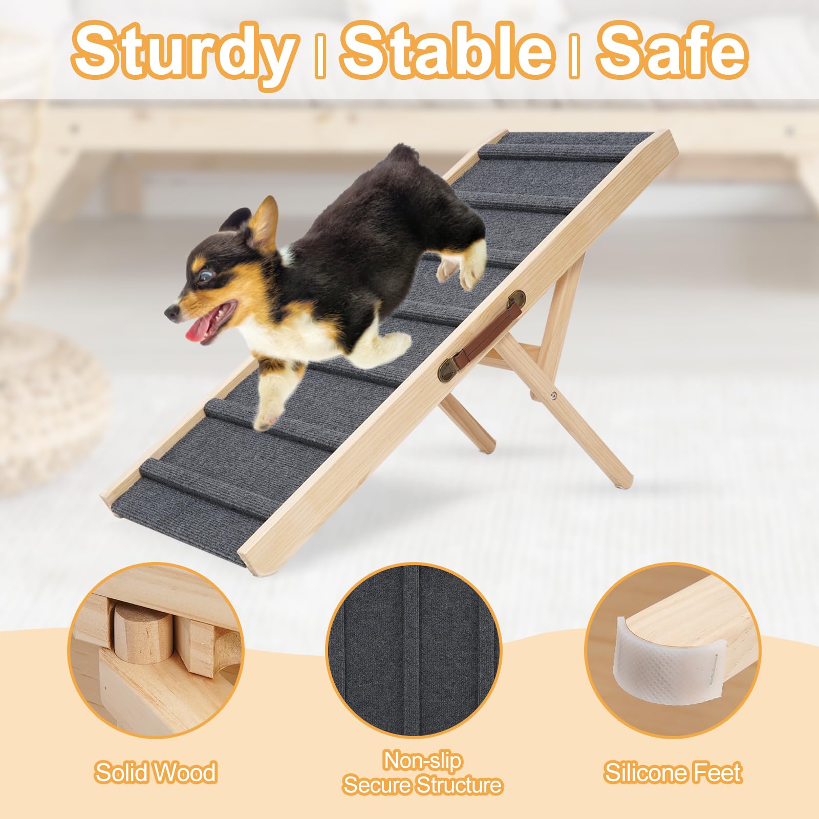 Large Dog Pet Ramp Stairs for Bed Couch Car Truck SUV,Dog Pet Ramp for Small Large Dogs Pets to Get on High Bed Truck Couch Sofa