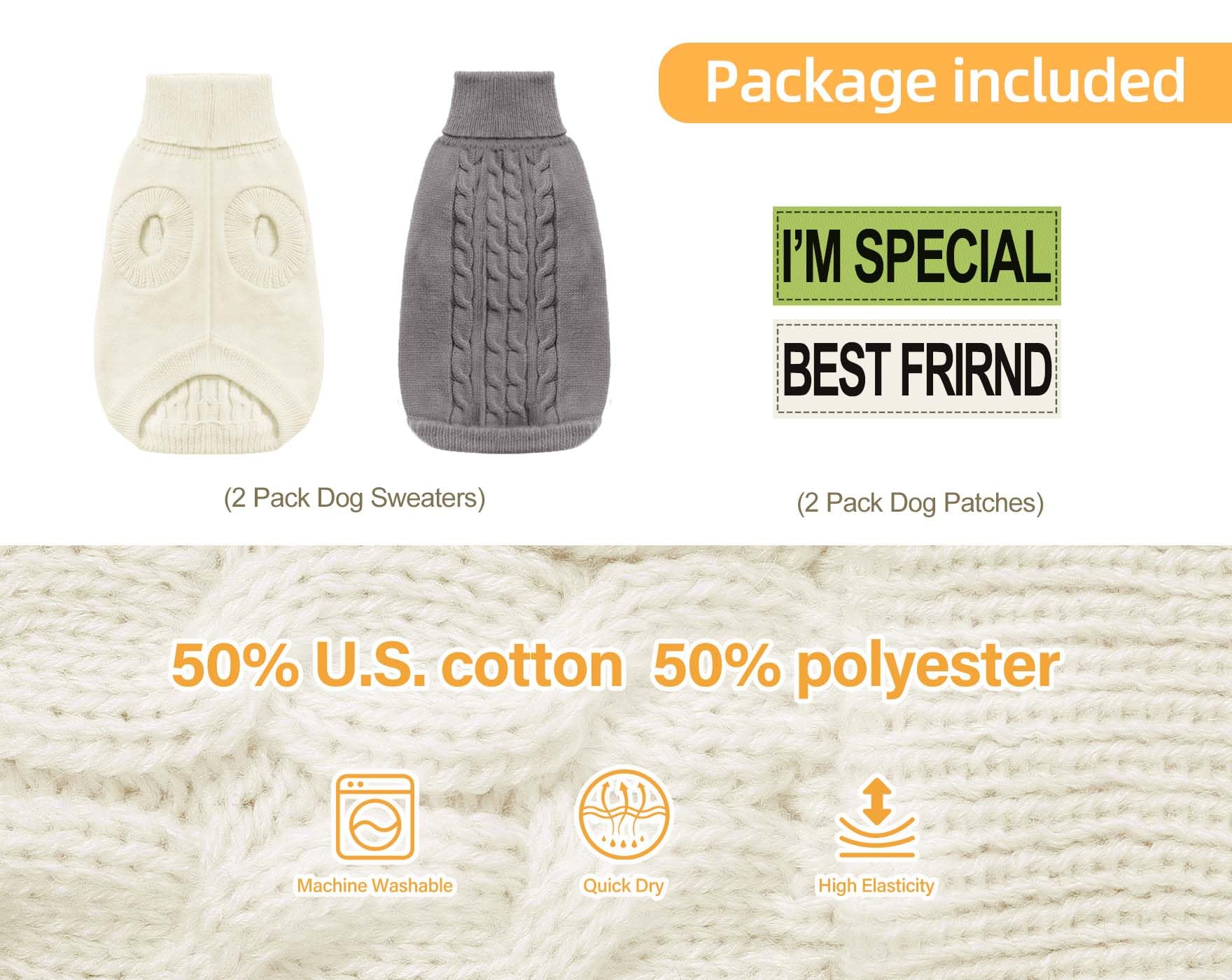 Roseelk 2 Pack Dog Sweaters For Small Dogs - Puppy Medium Warm Clothes In Winter, Turtleneck Pullover Design For Boy Girl Pet, Doggie, Cat, Kitten Chihuahua Bulldog Pug Beagles (Xs, Grey, Beige)