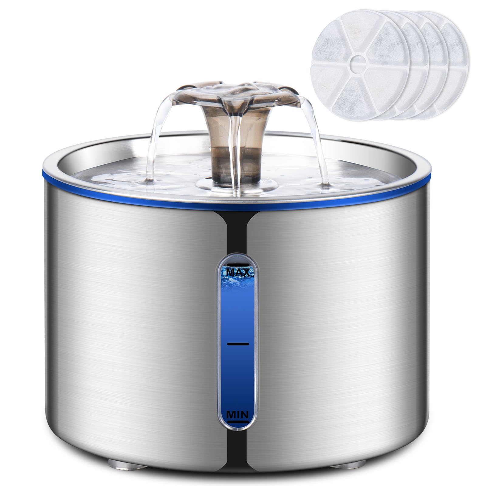 Boorca Cat Fountain, 84Oz/2.5L Stainless Steel Pet Water Fountain, Automatic Dog Water Dispenser, Water Level Window, Ultra-Quie