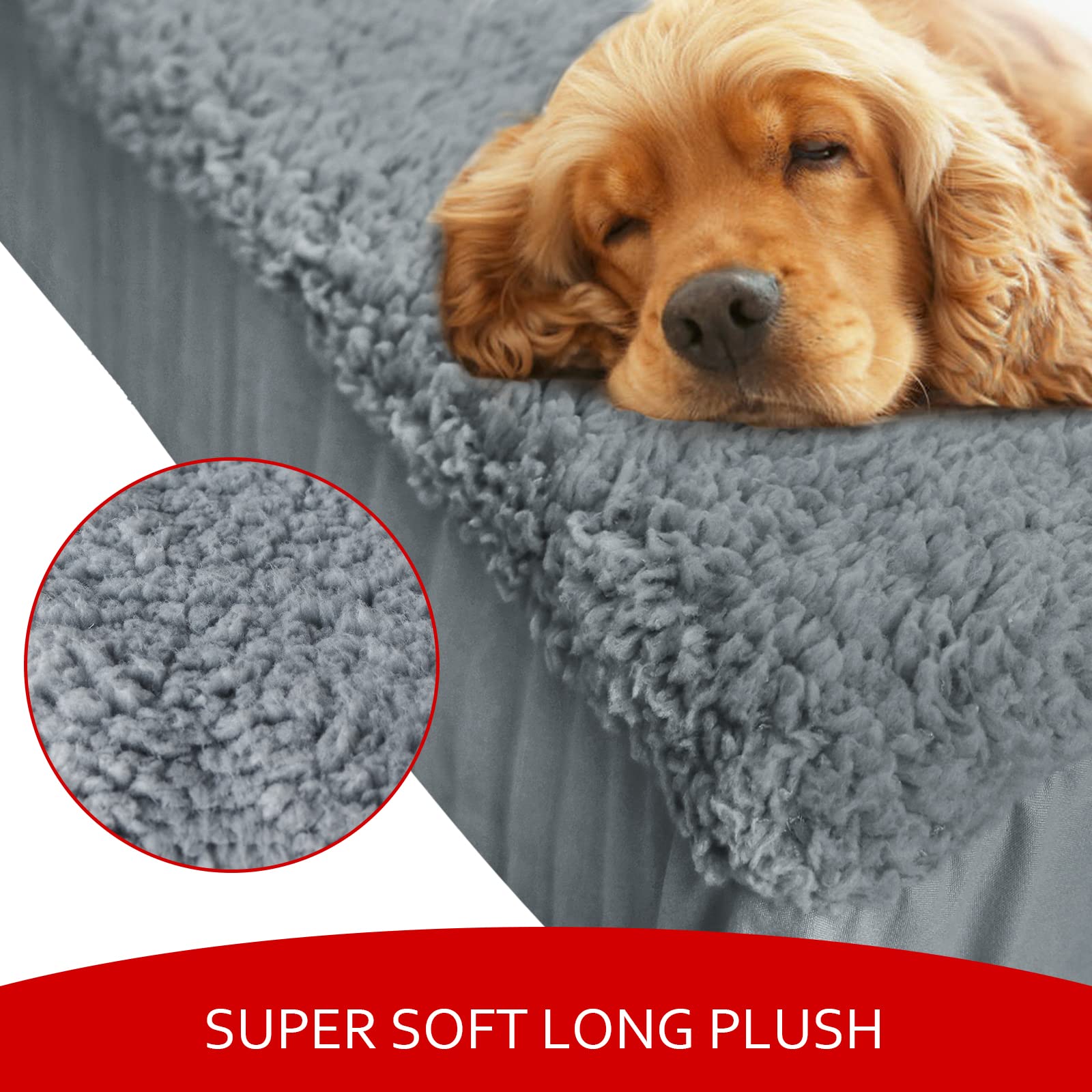 Dog Bed Covers Soft Plush Replacement Washable, Waterproof Pet Mattress Bed Liner Grey 41X29 Inches, For Dog/Cat, Cover Only