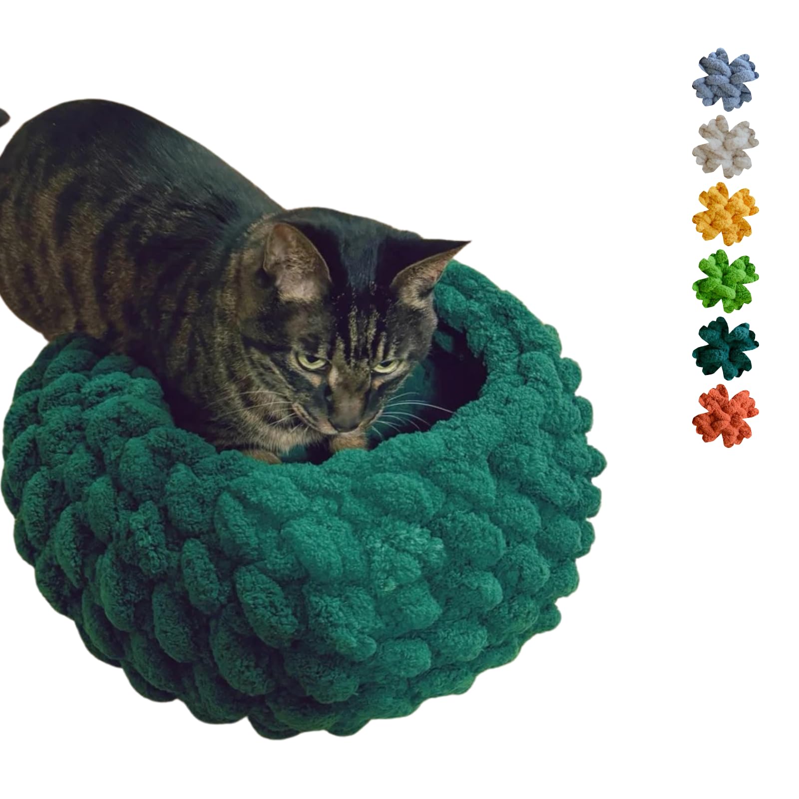 Urnat Cat Nest Bed - Premium Handwoven Washable Extra Soft Round Cave House Furniture For Indoor Kitten (Dgreen,Large)