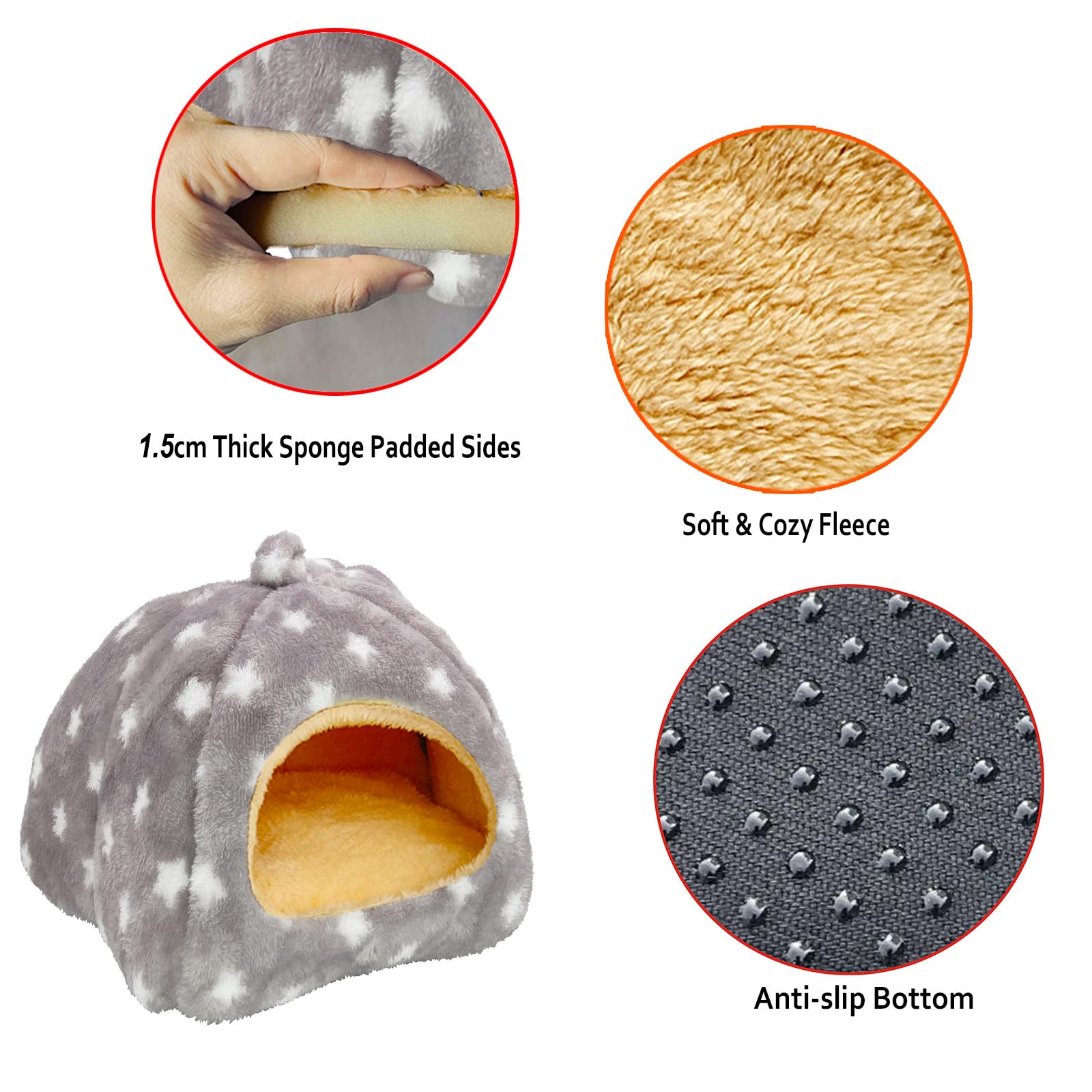 Ginidear Guinea Pig Bed, Guinea Pig Hideout House Accessories Warm Bed For Small Animals Hamsters Chinchillas Dwarf Bunnies Hedgehogs. M, Light Grey Stars.