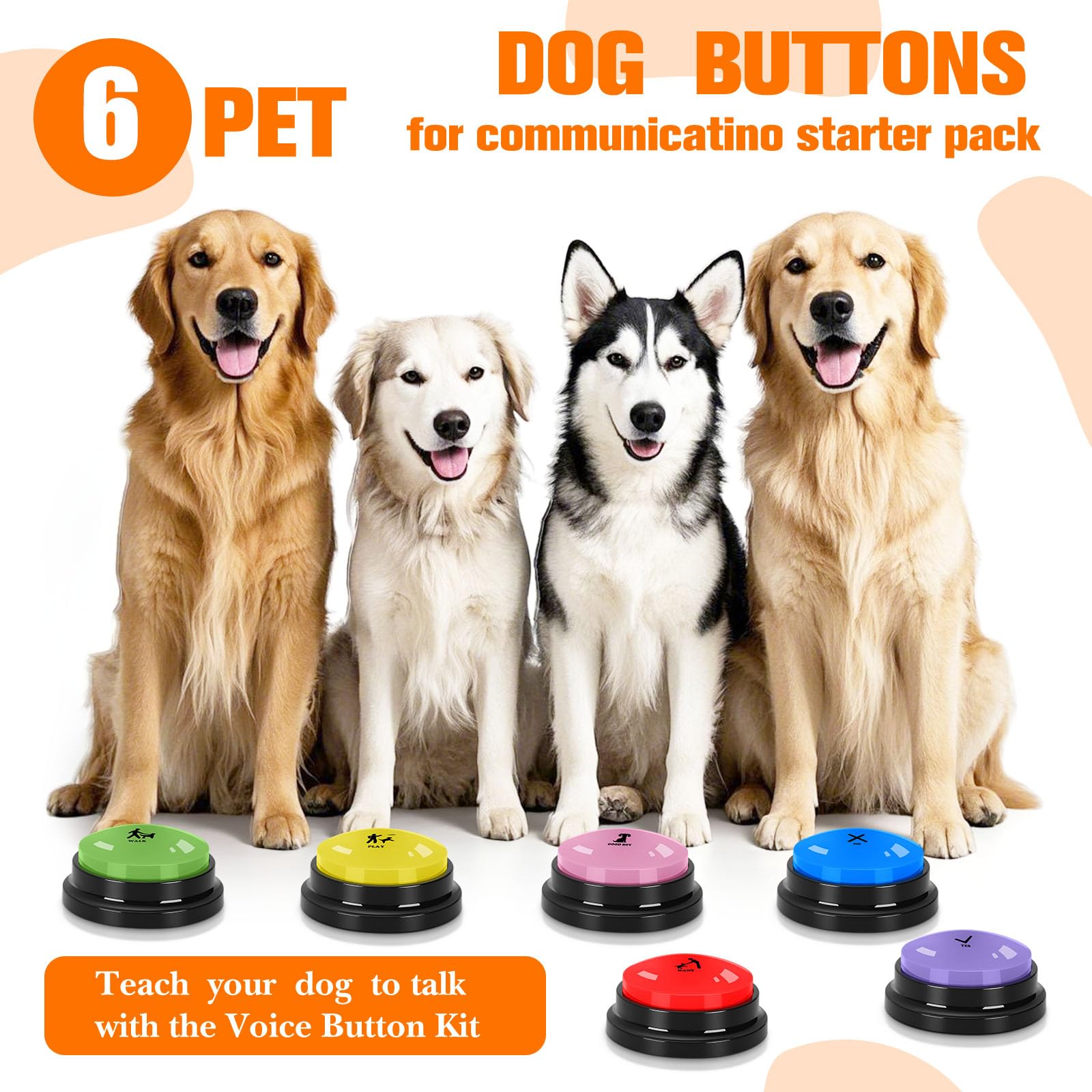 Dog Buttons For Communication, 6 Pcs Dog Talking Button Set, 30S Voice Recording Speaking Button Pet Speech Training Buzzers Wit